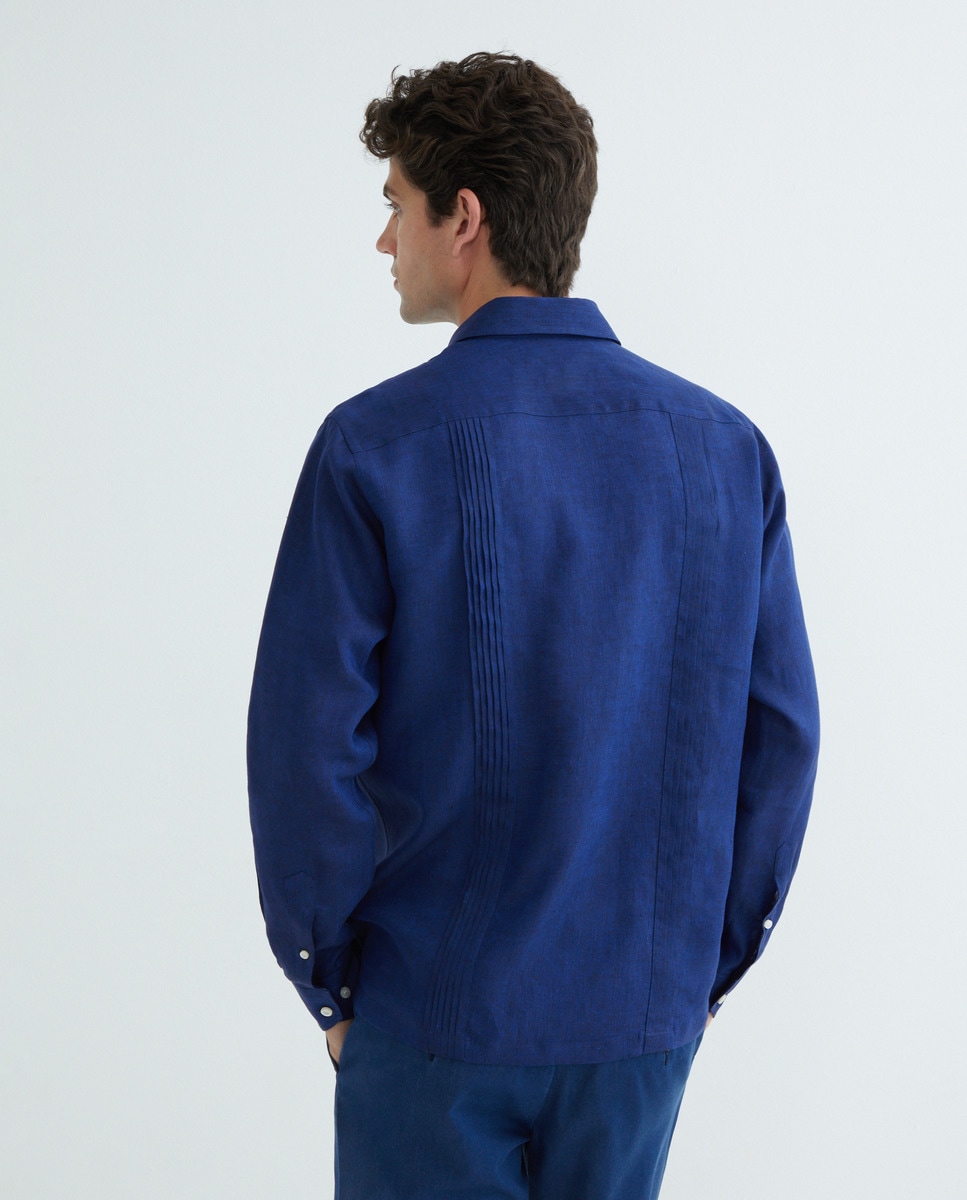 Camisa guayabera de lino de hombre Mirto classic lisa azul - Azul marino Azul marino-3