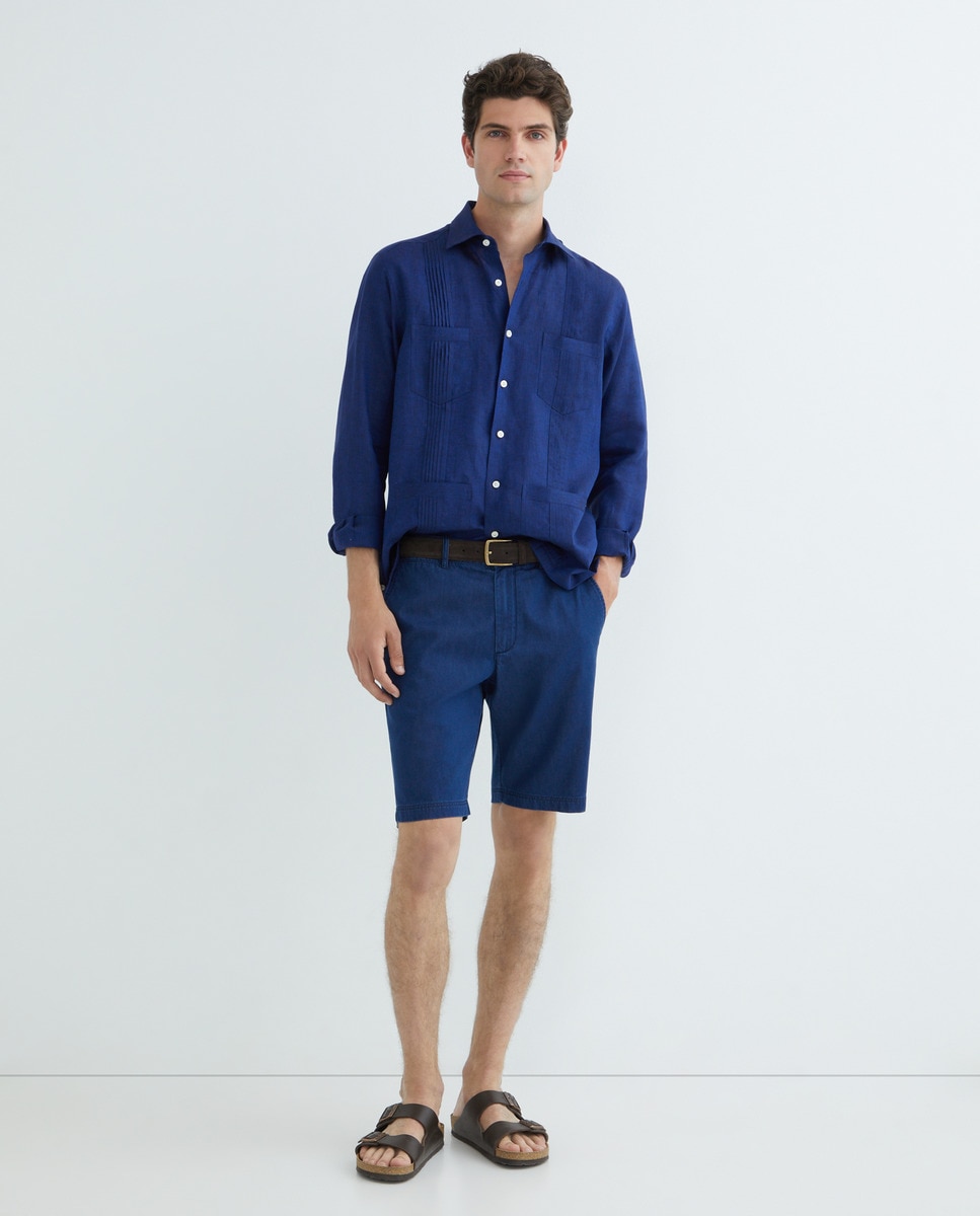 Camisa guayabera de lino de hombre Mirto classic lisa azul - Azul marino Azul marino-2