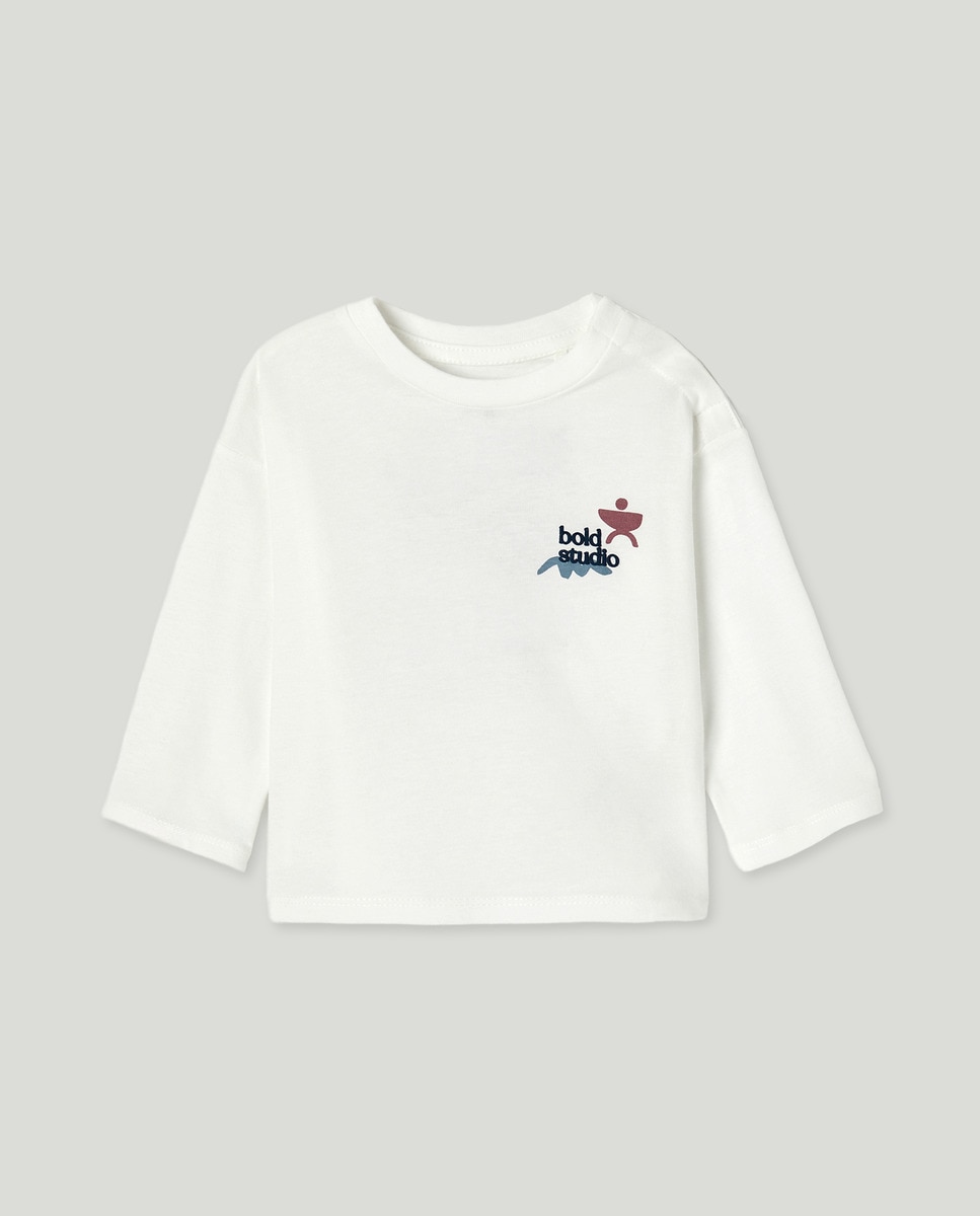 Camiseta de bebé estampada solidaria manga larga Blanco-1