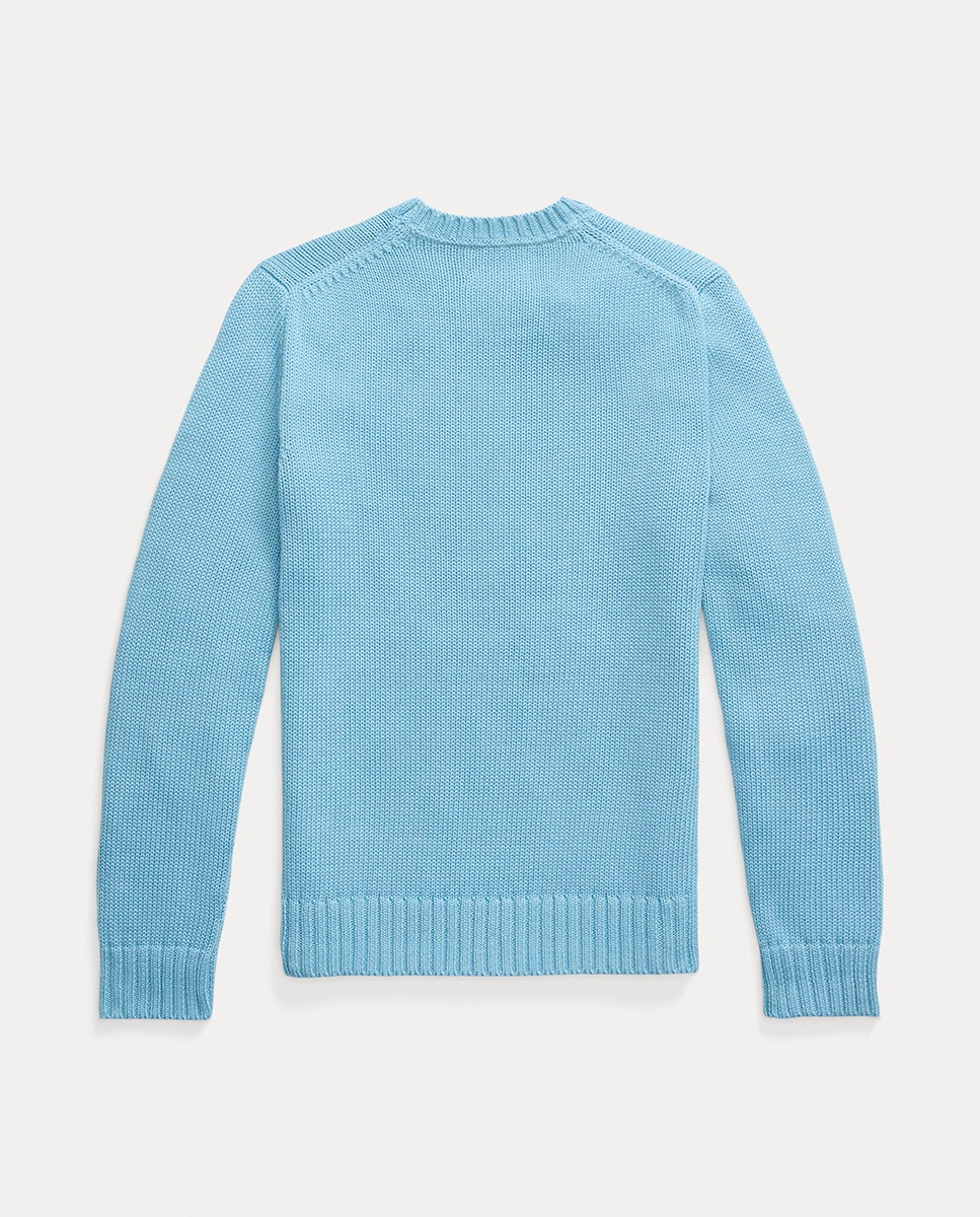Camisola de Malha de Algodão com Gola Redonda Azul-claro-2
