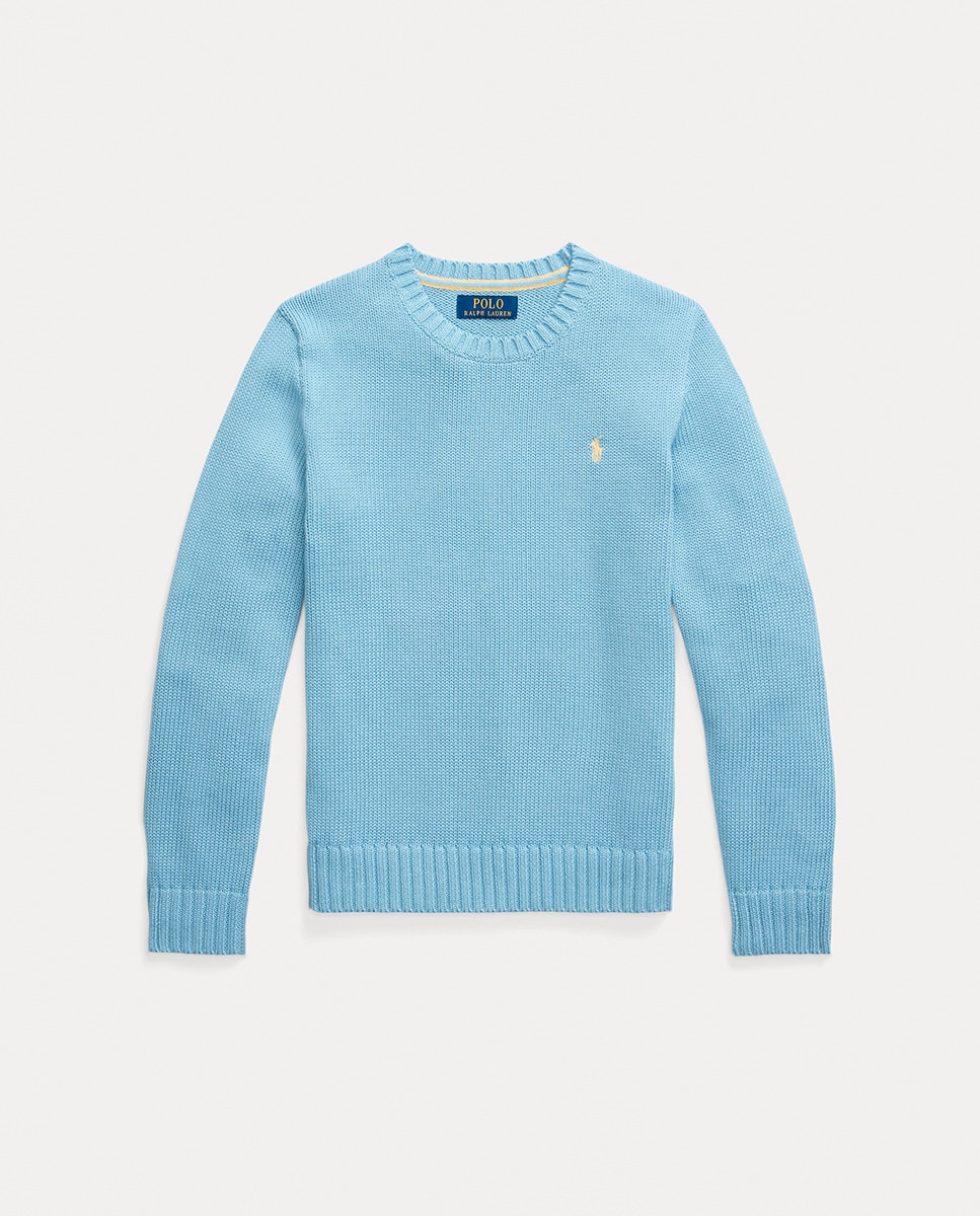 Camisola de Malha de Algodão com Gola Redonda Azul-claro-1