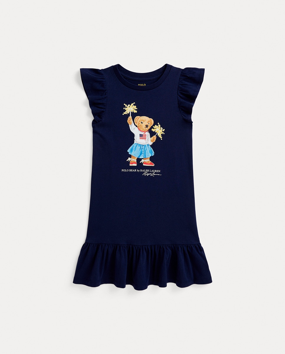 Vestido de Criança de Algodão com Polo Bear Azul-marinho-1