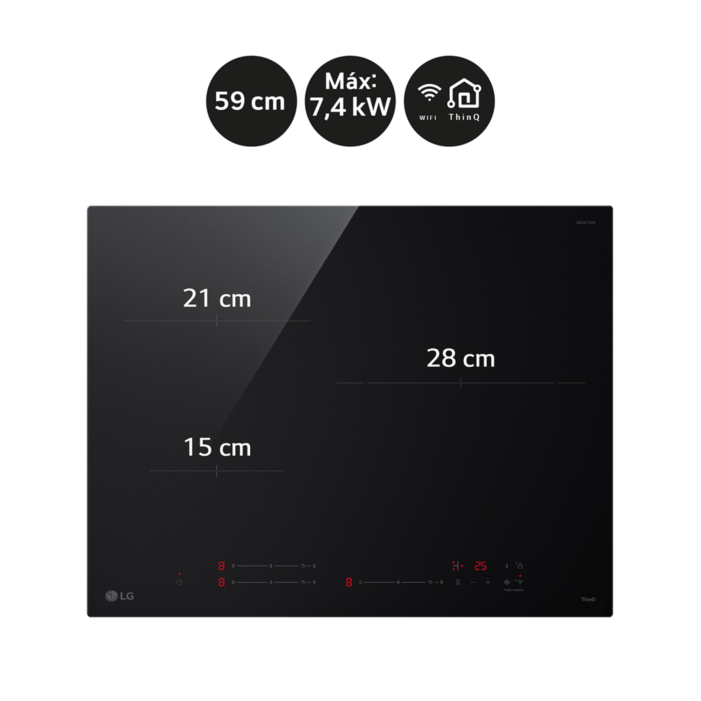 Placa de inducción LG con zona grande 28cm - CI5Z2420BN Cristal negro-4