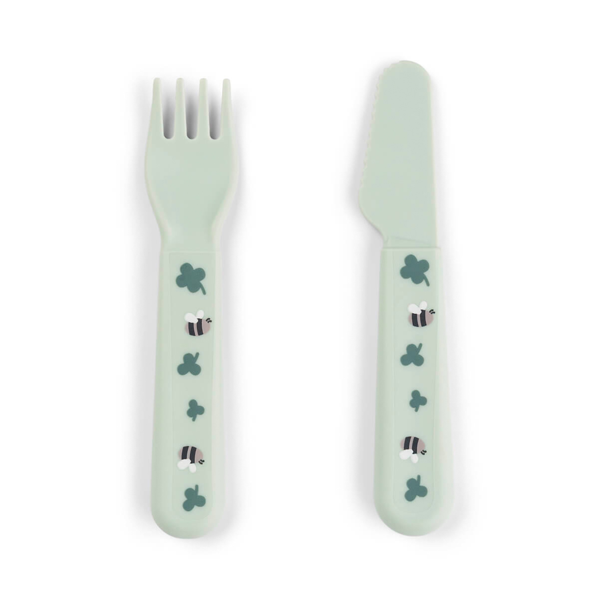 Conjunto a Minha Primeira Loiça com Prato Compartimentado, Copo de Aprendizagem e Talheres Verde Água-3