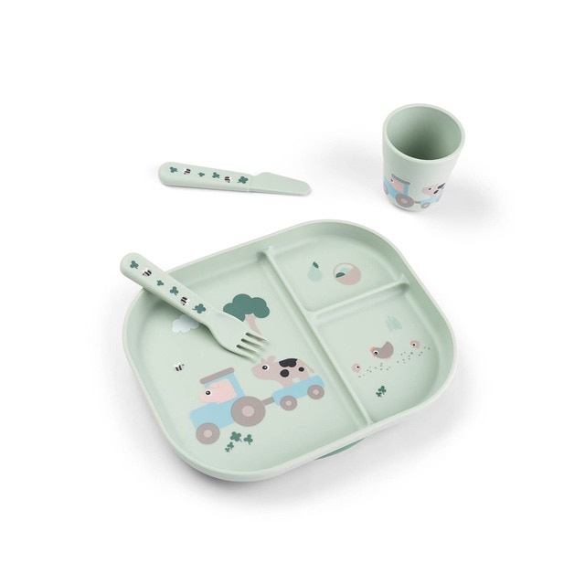 Imagen 0 de Set mi primera vajilla Done by Deer con plato compartimentado, taza aprendizaje y cubiertos