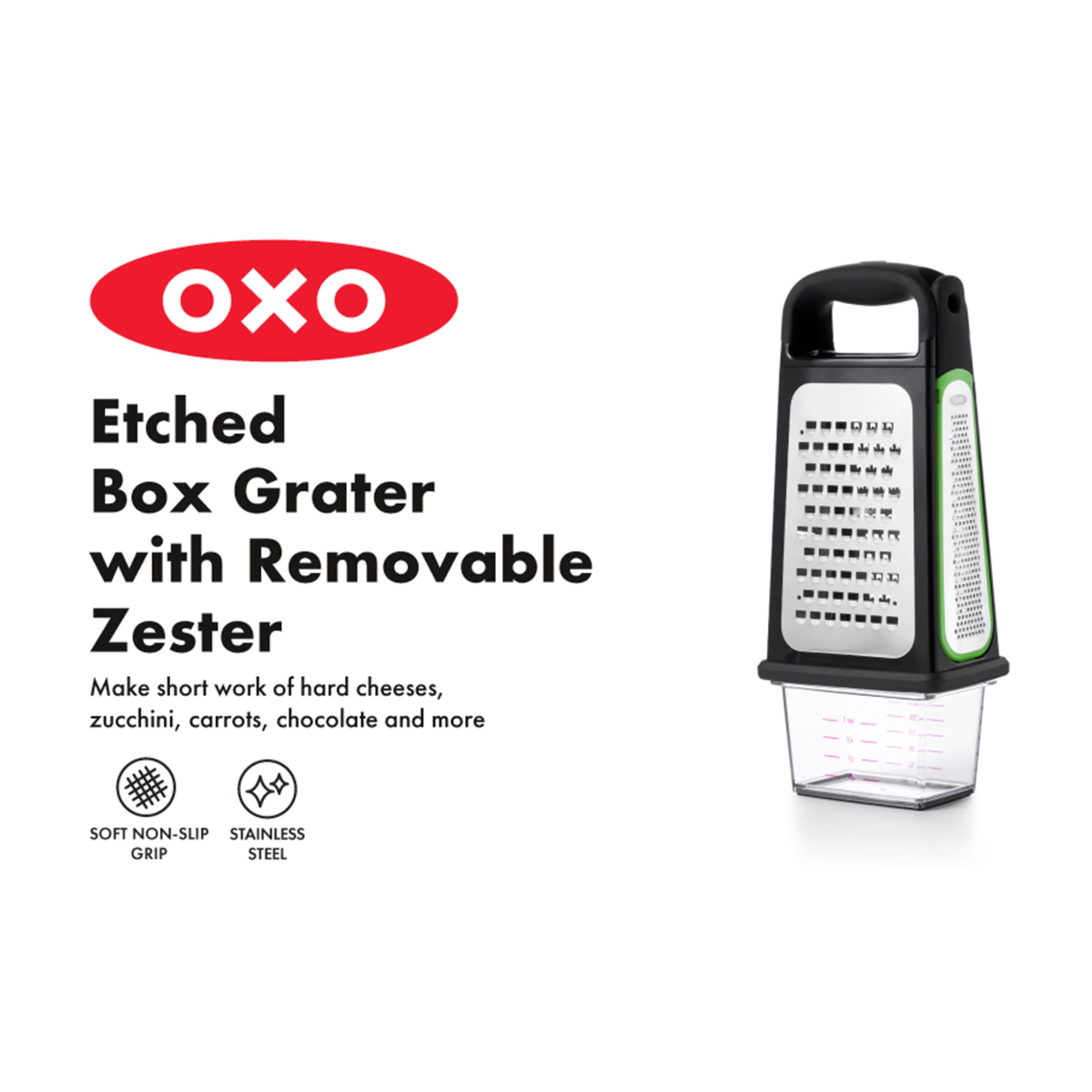 Rallador 3 caras con rallador zester incorporado Good Grips OXO Acero cepillado-14