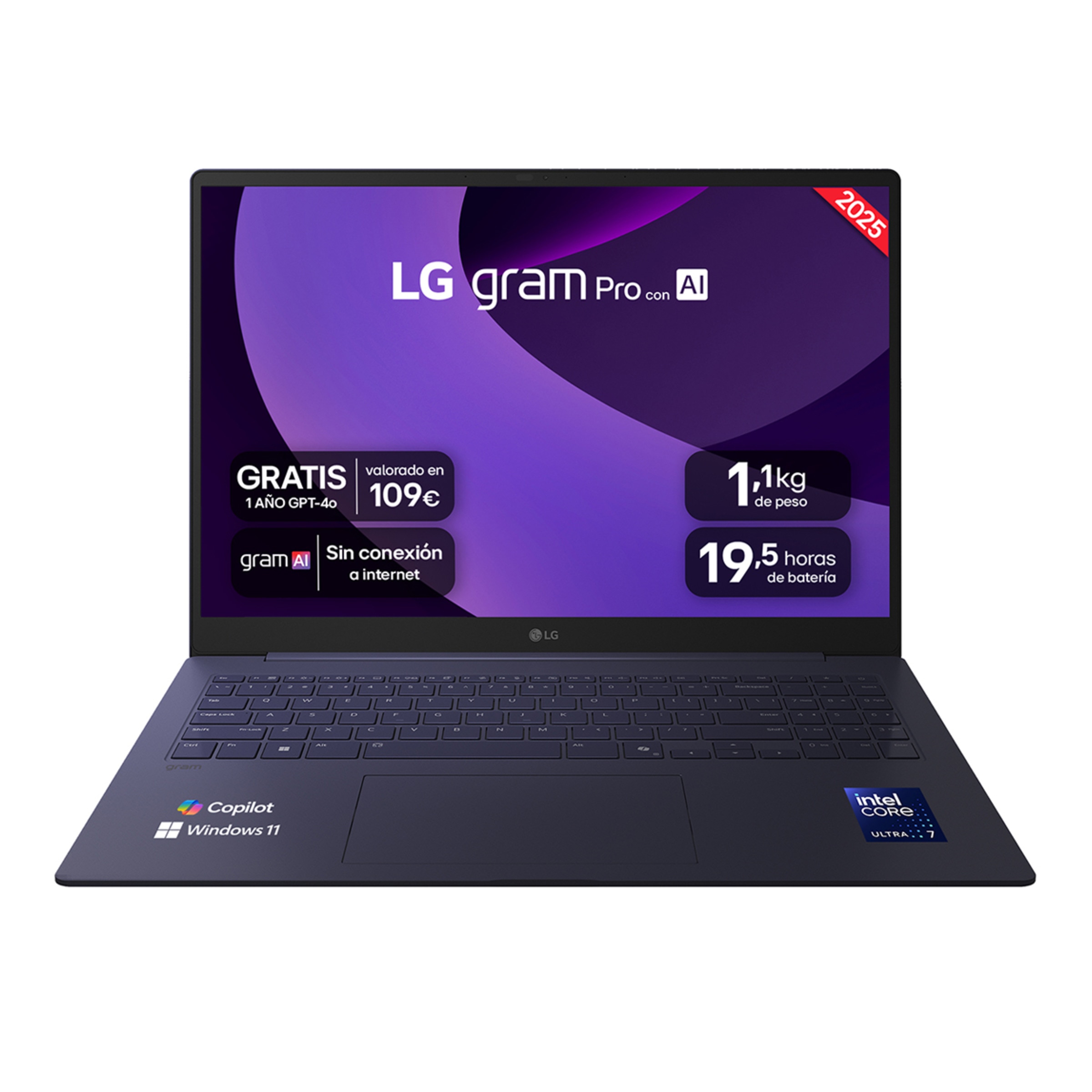 Portátil LG gram 16Z90TP, Intel Core Ultra 7-255H, 32GB, 1TB SSD, 16" OLED, W11 Negro-1