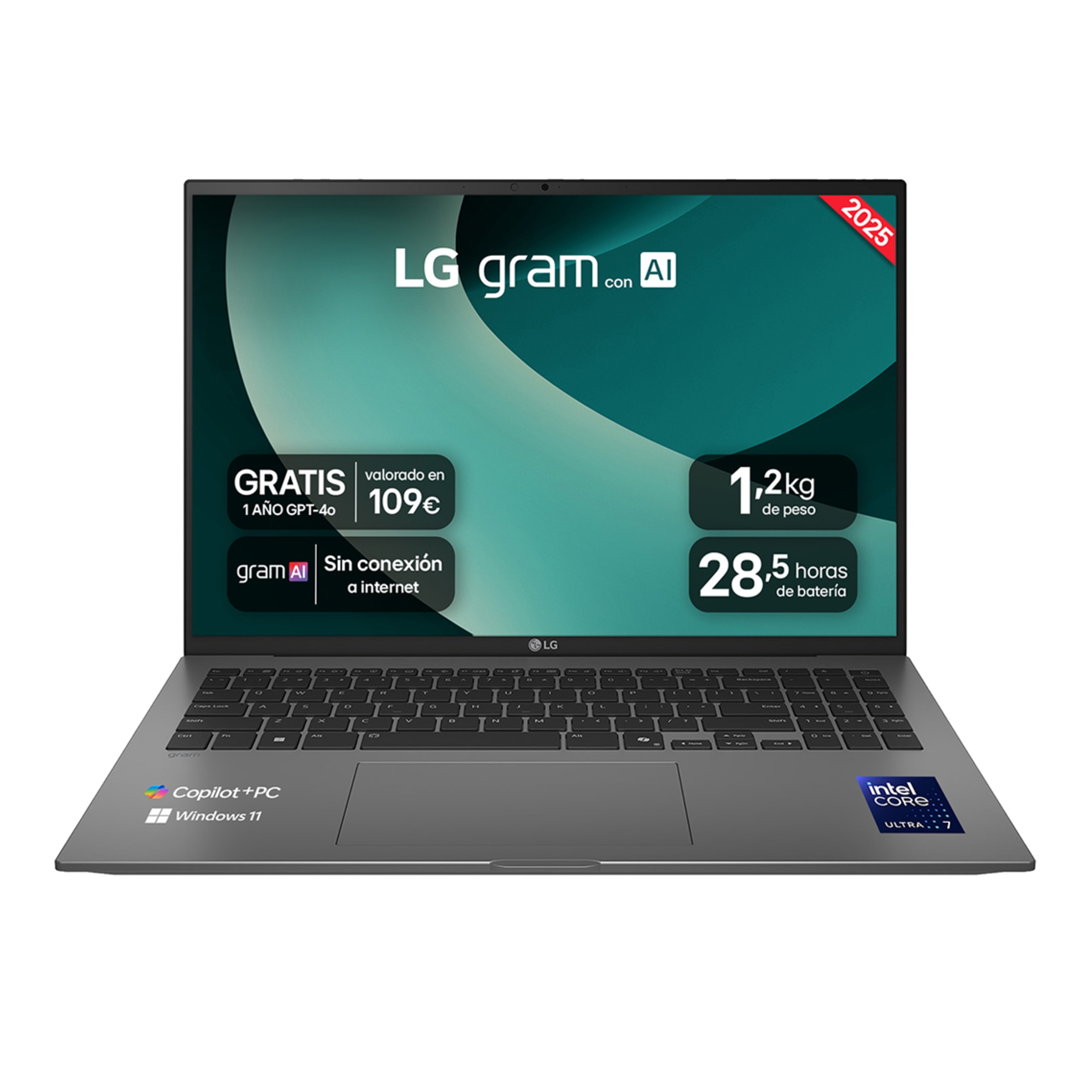 Portátil LG gram 16Z90TL, Intel Core Ultra 7-258V, 32GB, 1TB SSD, 16", W11 Negro-1