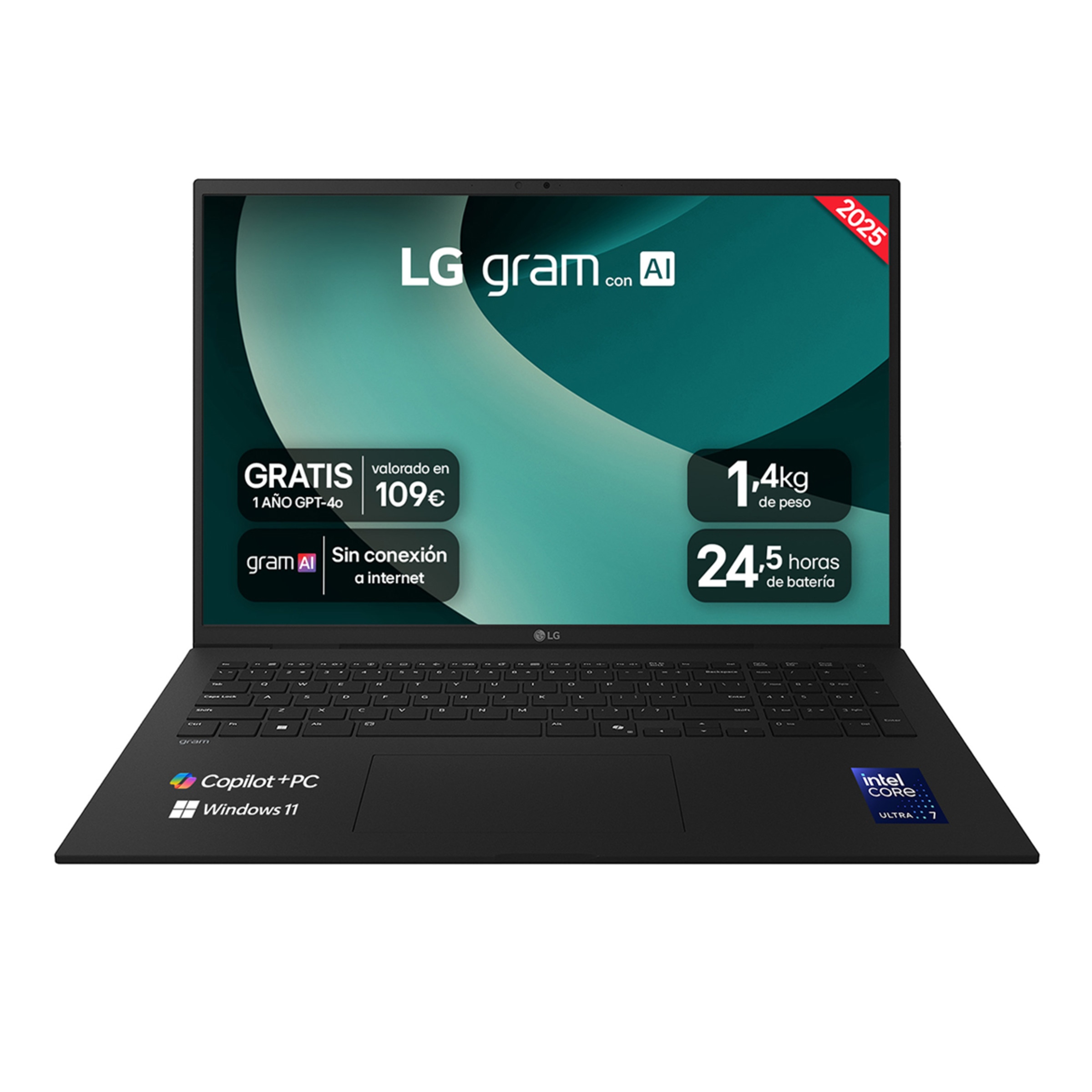 Portátil LG gram 17Z90TL, Intel Core Ultra 7-258V, 32GB, 1TB SSD, 17", W11 Negro-1