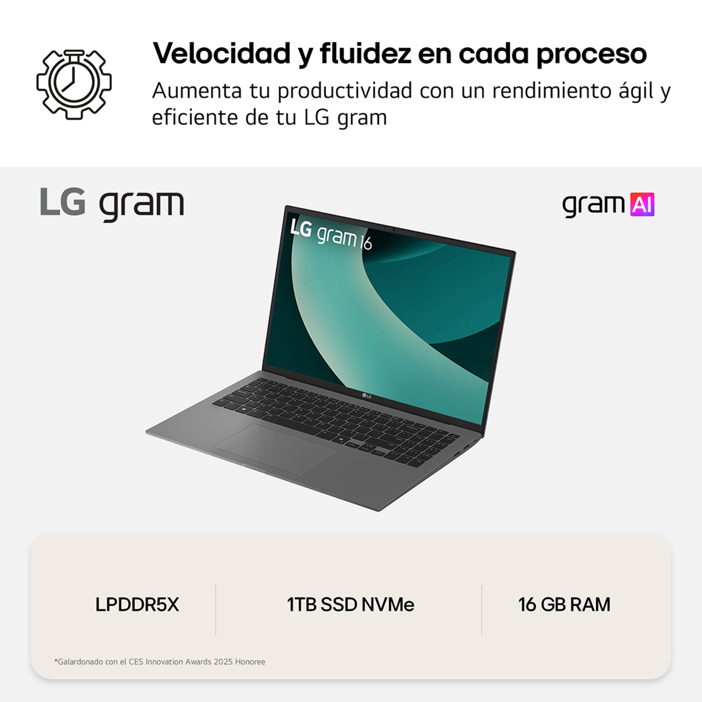 Portátil LG gram 16ZD90T, Intel Core Ultra 7-255H, 16GB, 1TB SSD, 16", Sin SO Negro-8
