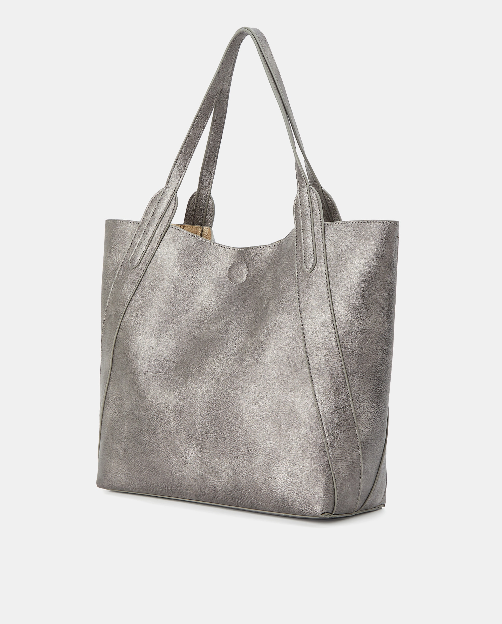 Mala Shopper com Efeito de Pele Prata-3