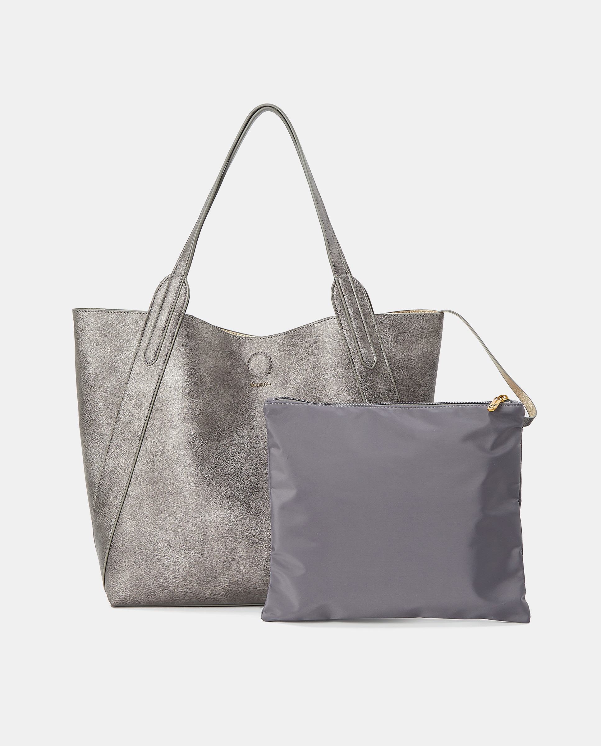 Mala Shopper com Efeito de Pele Prata-2