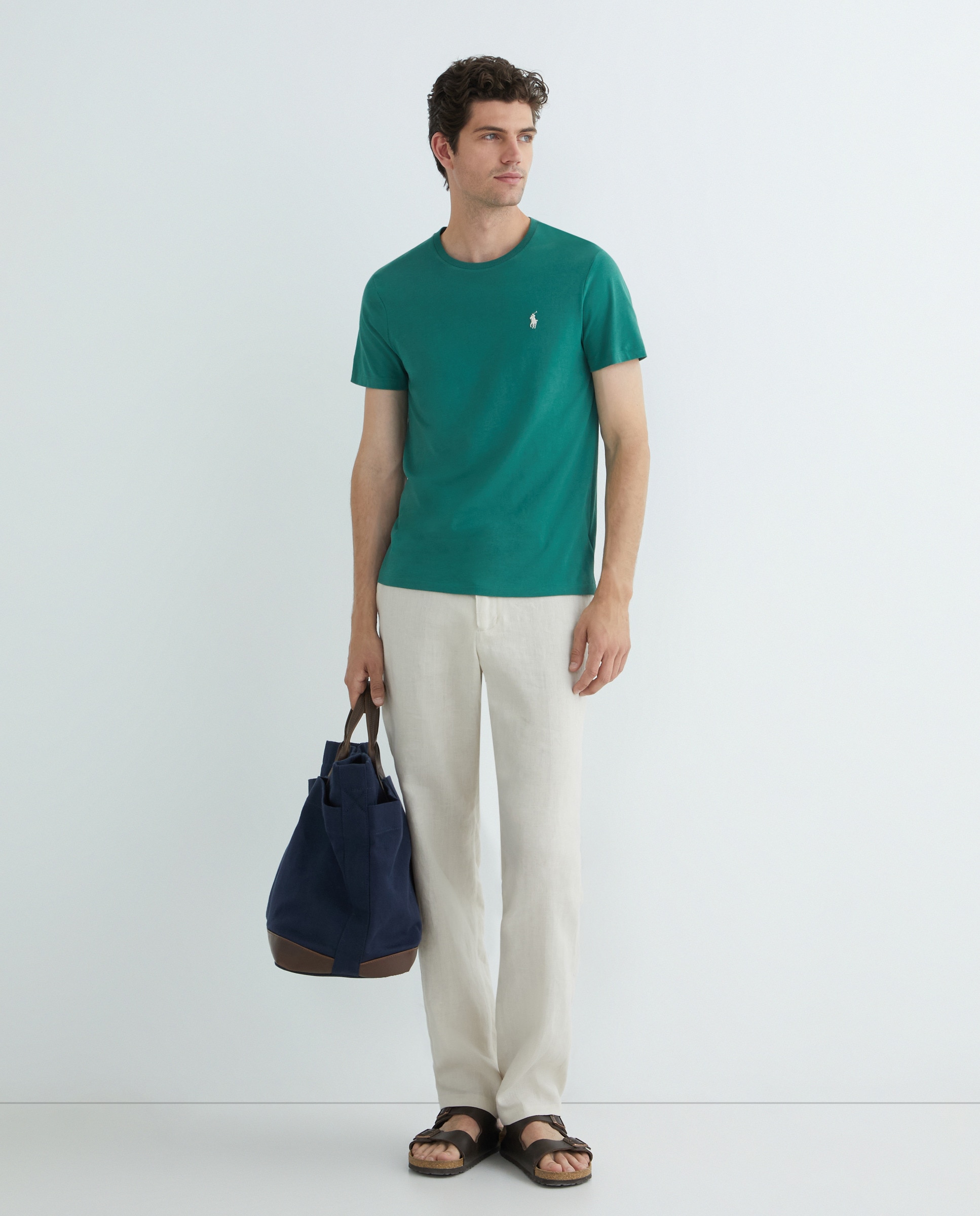 T-shirt com Logótipo Bordado e em Algodão Verde-escuro-2