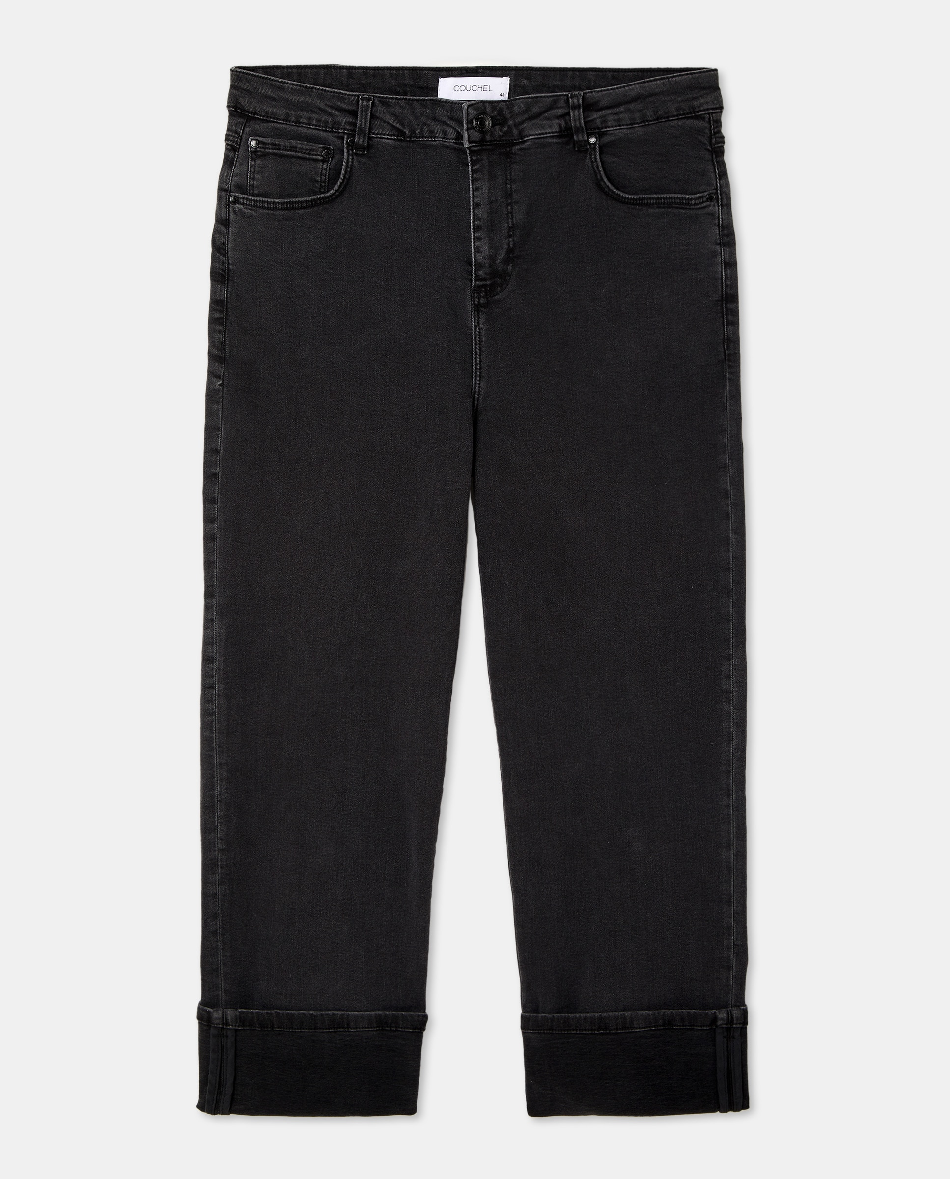 Jeans de Algodão Lisas Preto Intenso-4