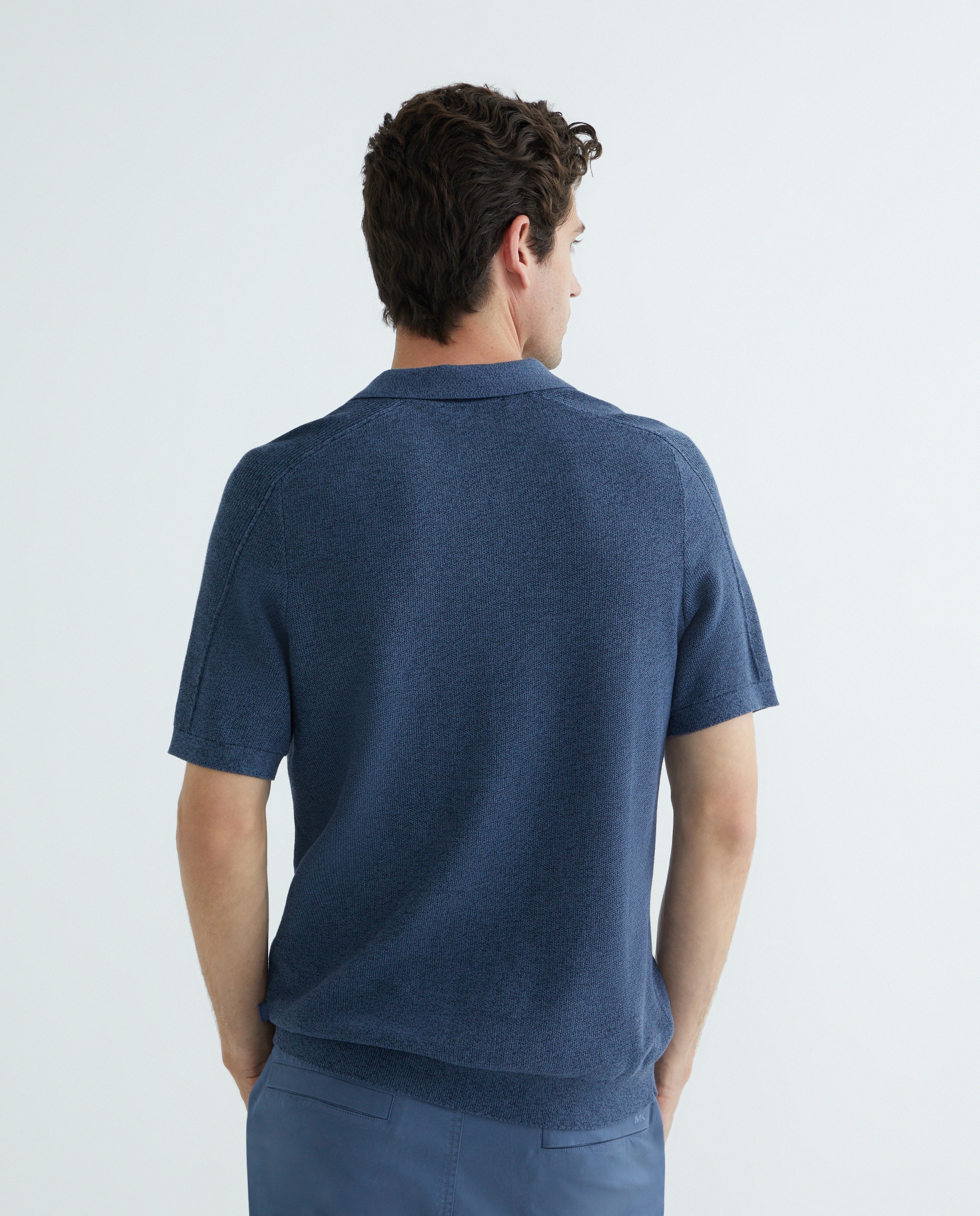 Polo de Malha de Algodão com Manga Curta Azul-claro-3