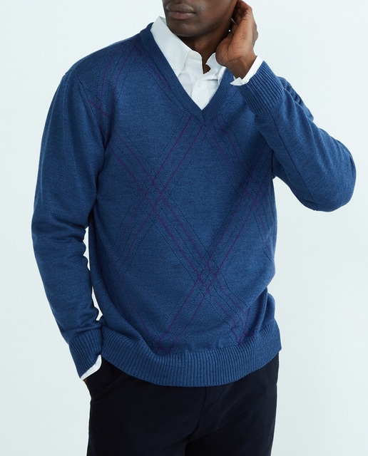 Imagen 0 de Jersey de hombre cuello pico fantasía jacquard rombo