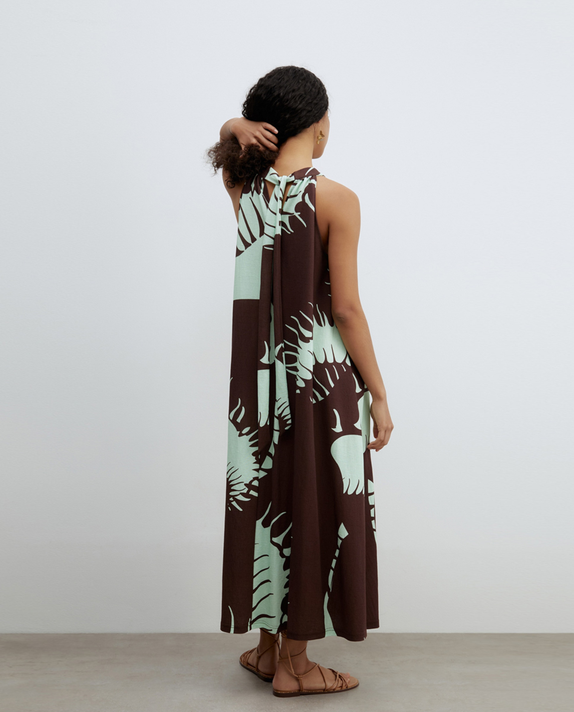 Vestido com Efeito de Linho Castanho-5