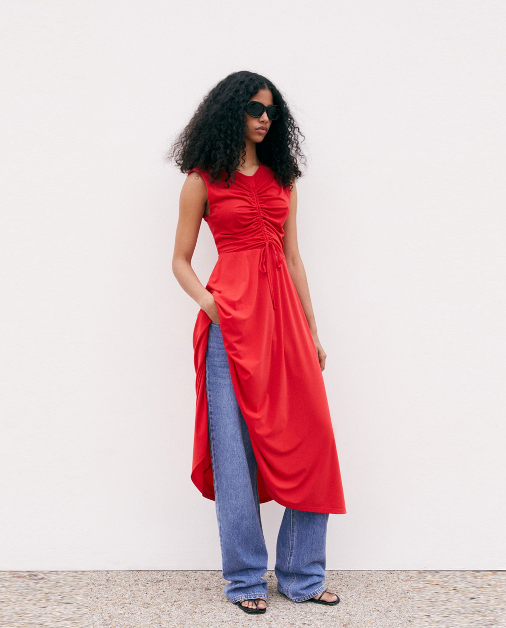 Vestido franzido Vermelho-1