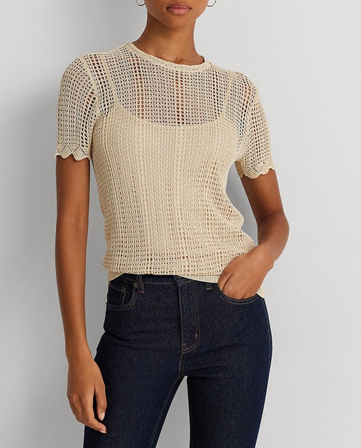 Imagen 0 de Jersey de mujer de punto pointelle y manga corta