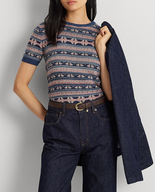 Imagen 0 de Jersey de mujer de manga corta con rayas