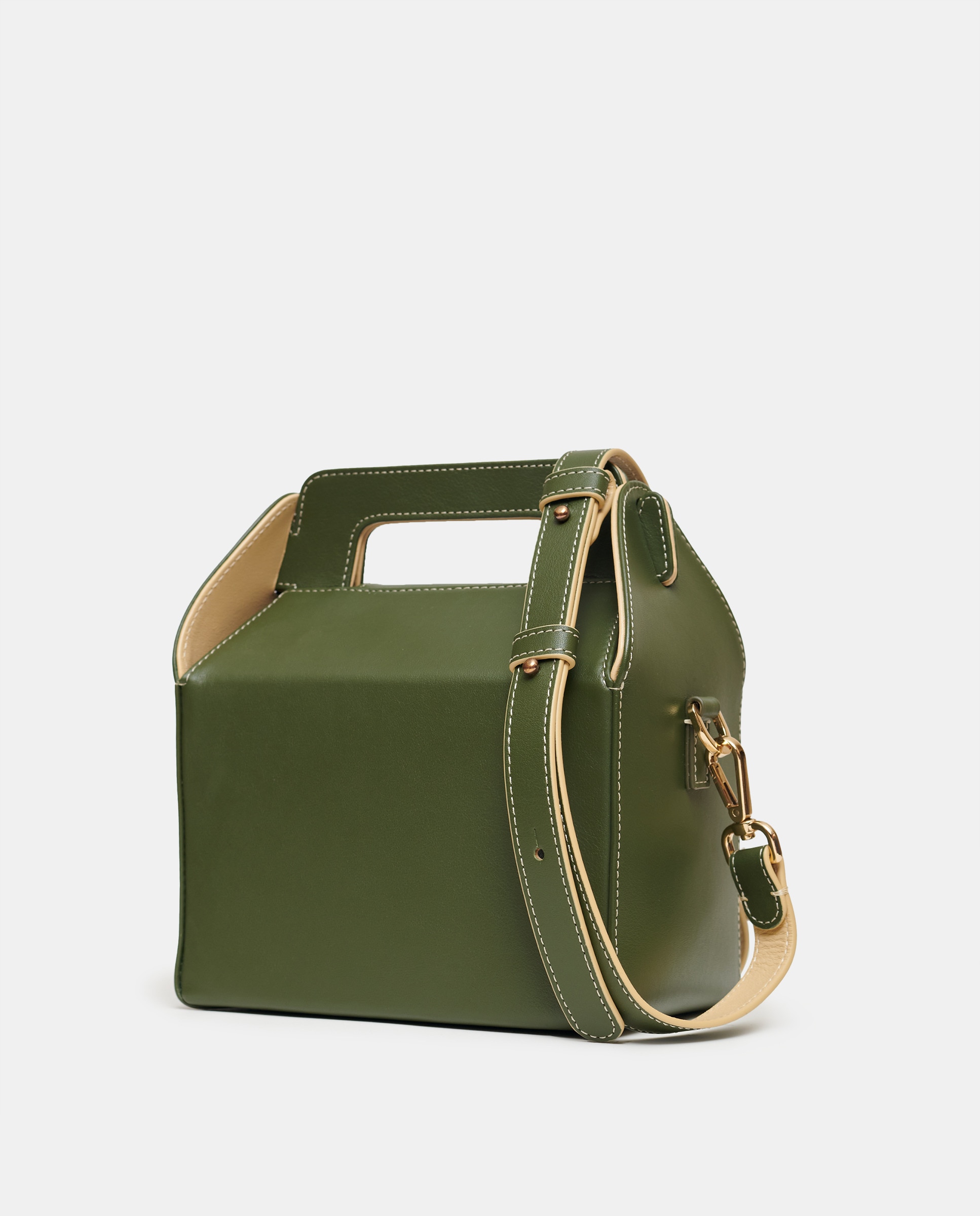 Mala de Mão Média em Pele com Alça de Tiracolo Verde-militar-2