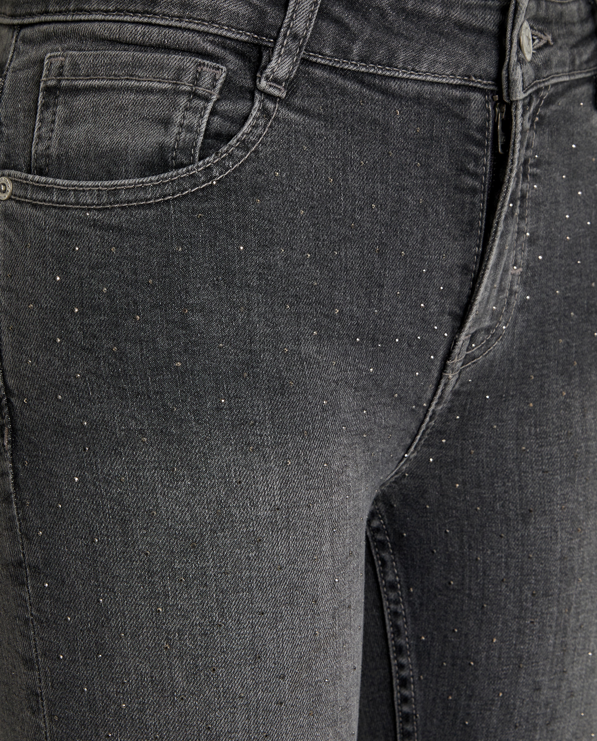 Jeans à Boca de Sino com Strass 820 Cinzento Médio-2