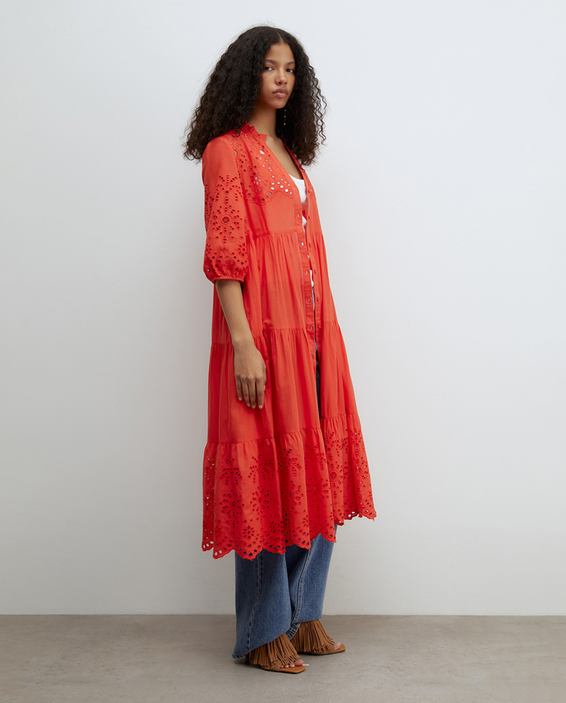 Vestido Camiseiro Schiffly Vermelho-5