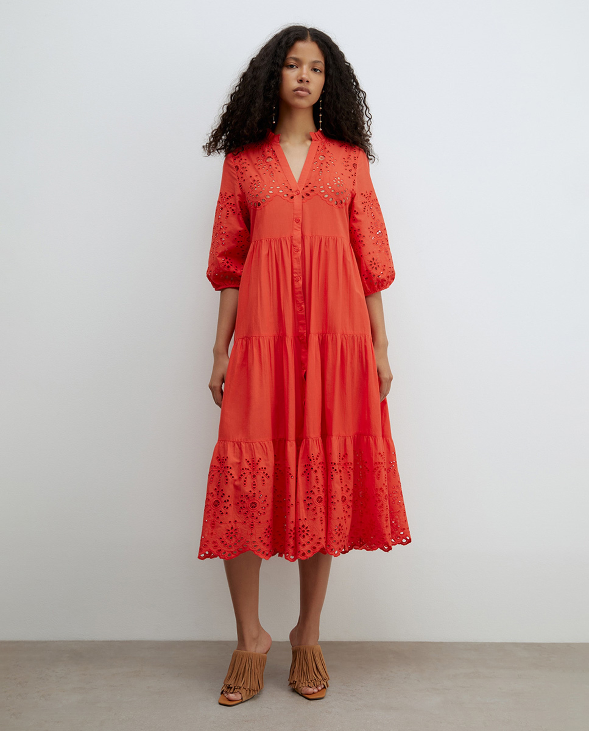 Vestido Camiseiro Schiffly Vermelho-1