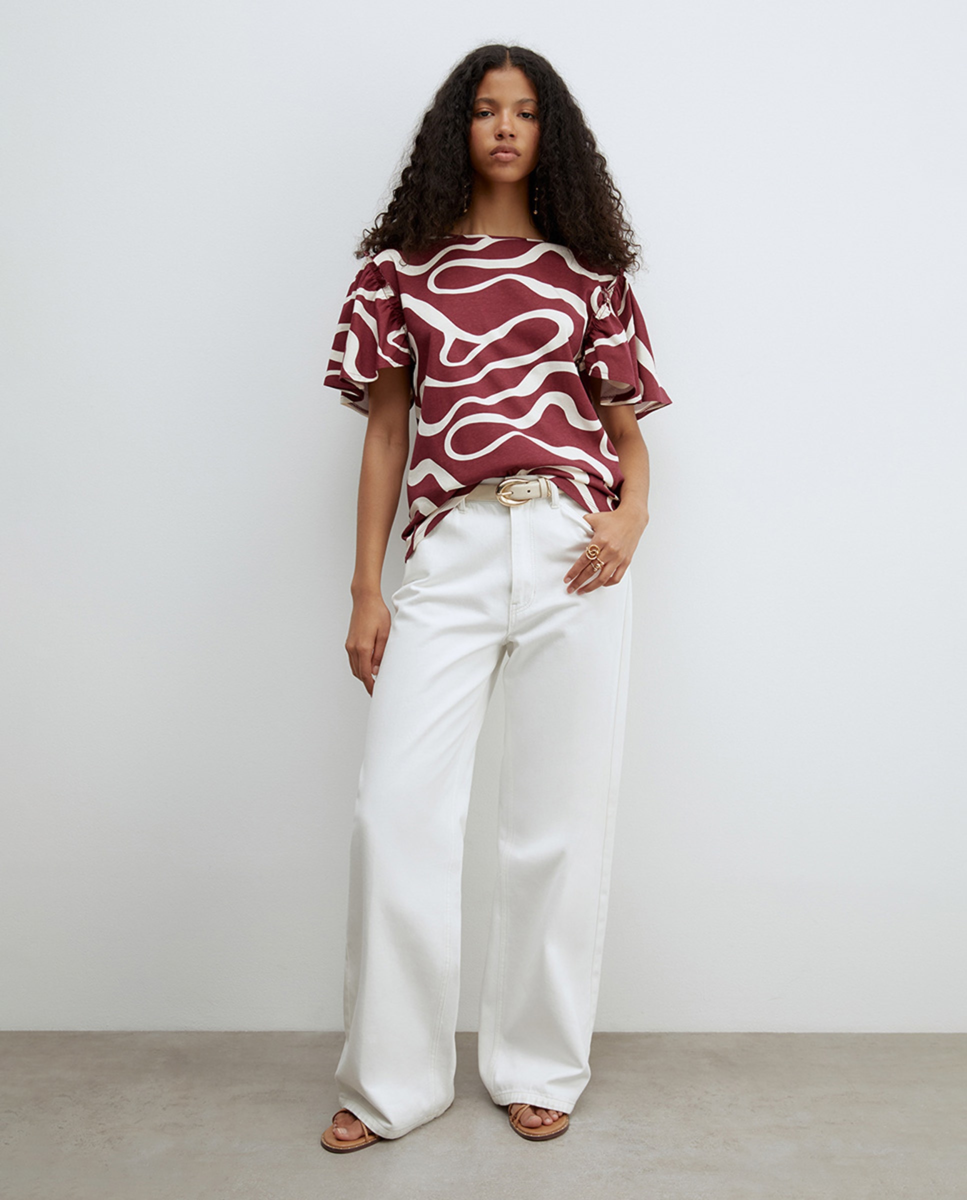 T-shirt Estampada com Folho Bordeaux-2