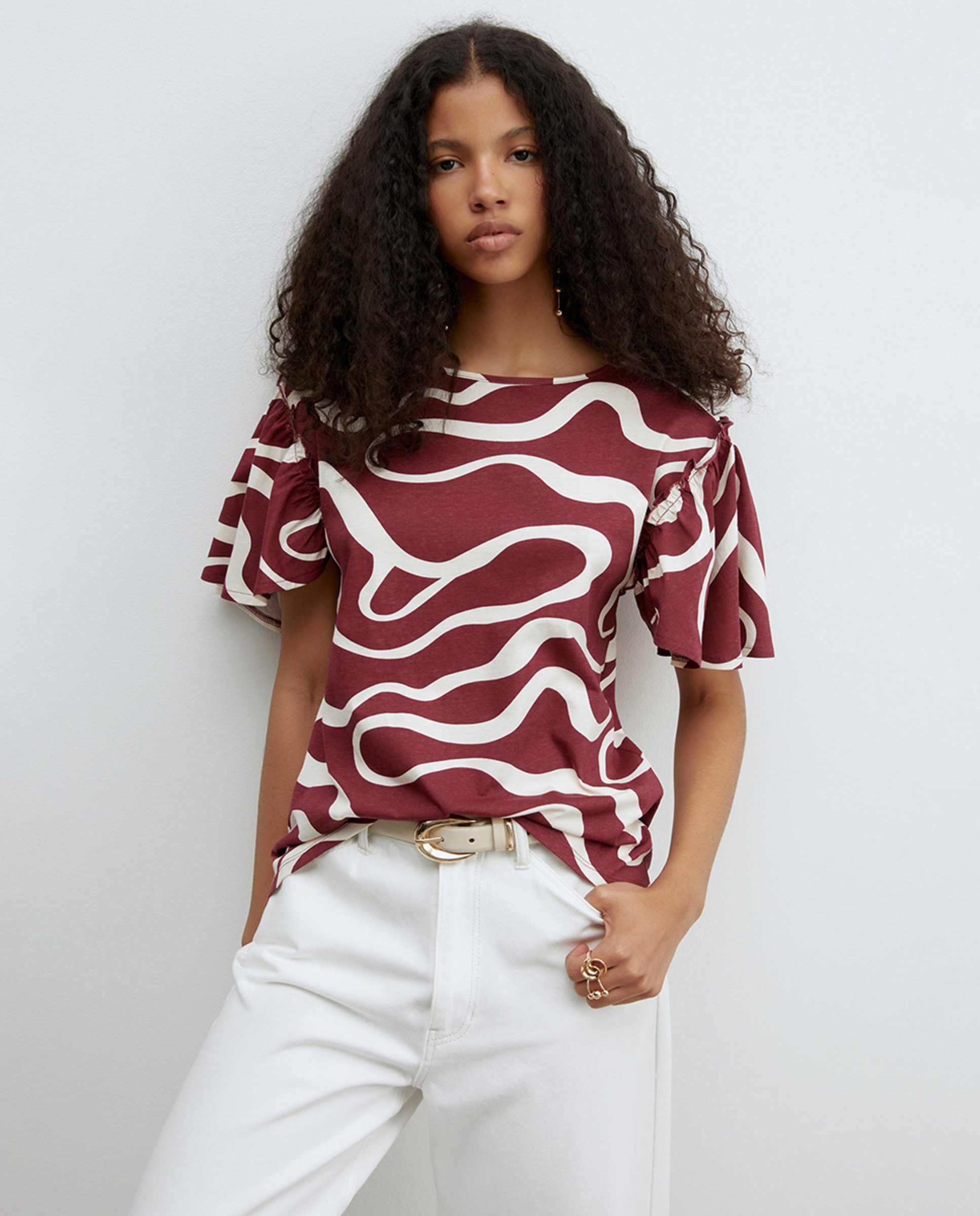 T-shirt Estampada com Folho Bordeaux-1