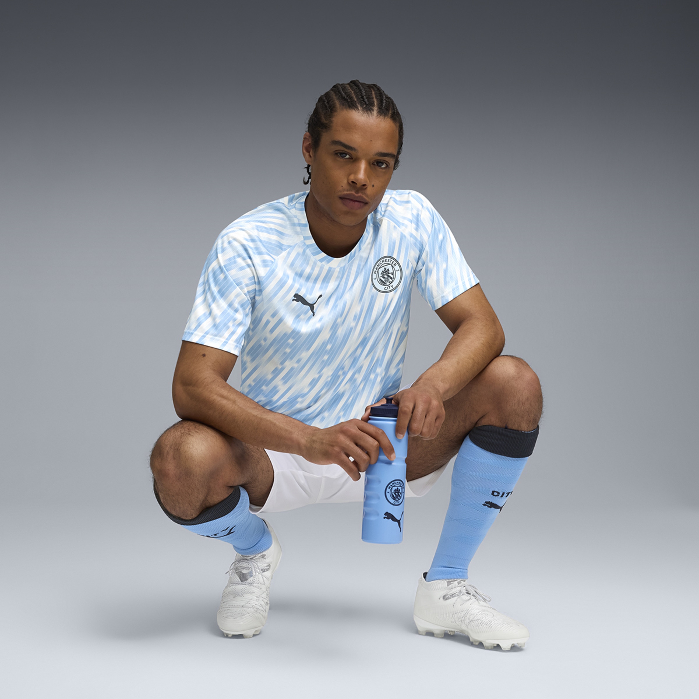 T-shirt de Futebol de Homem MCFC Warm Up Jersey Azul-5