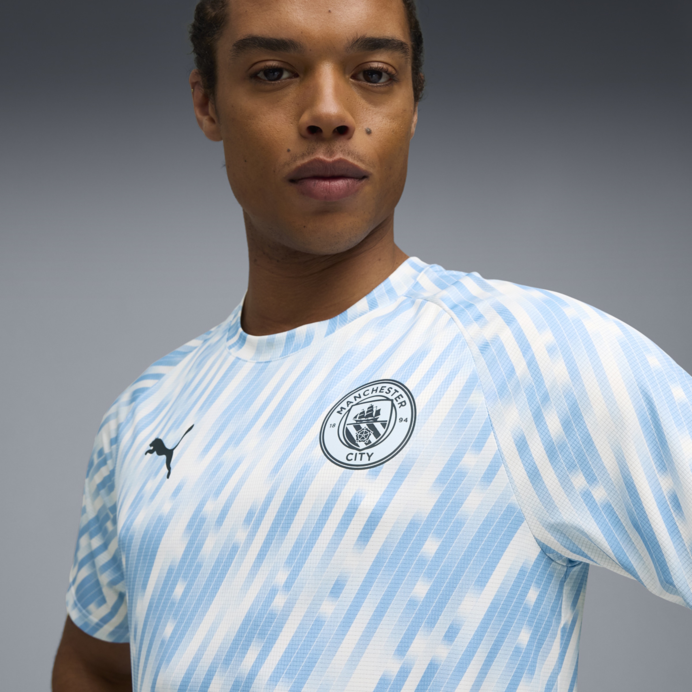 T-shirt de Futebol de Homem MCFC Warm Up Jersey Azul-3