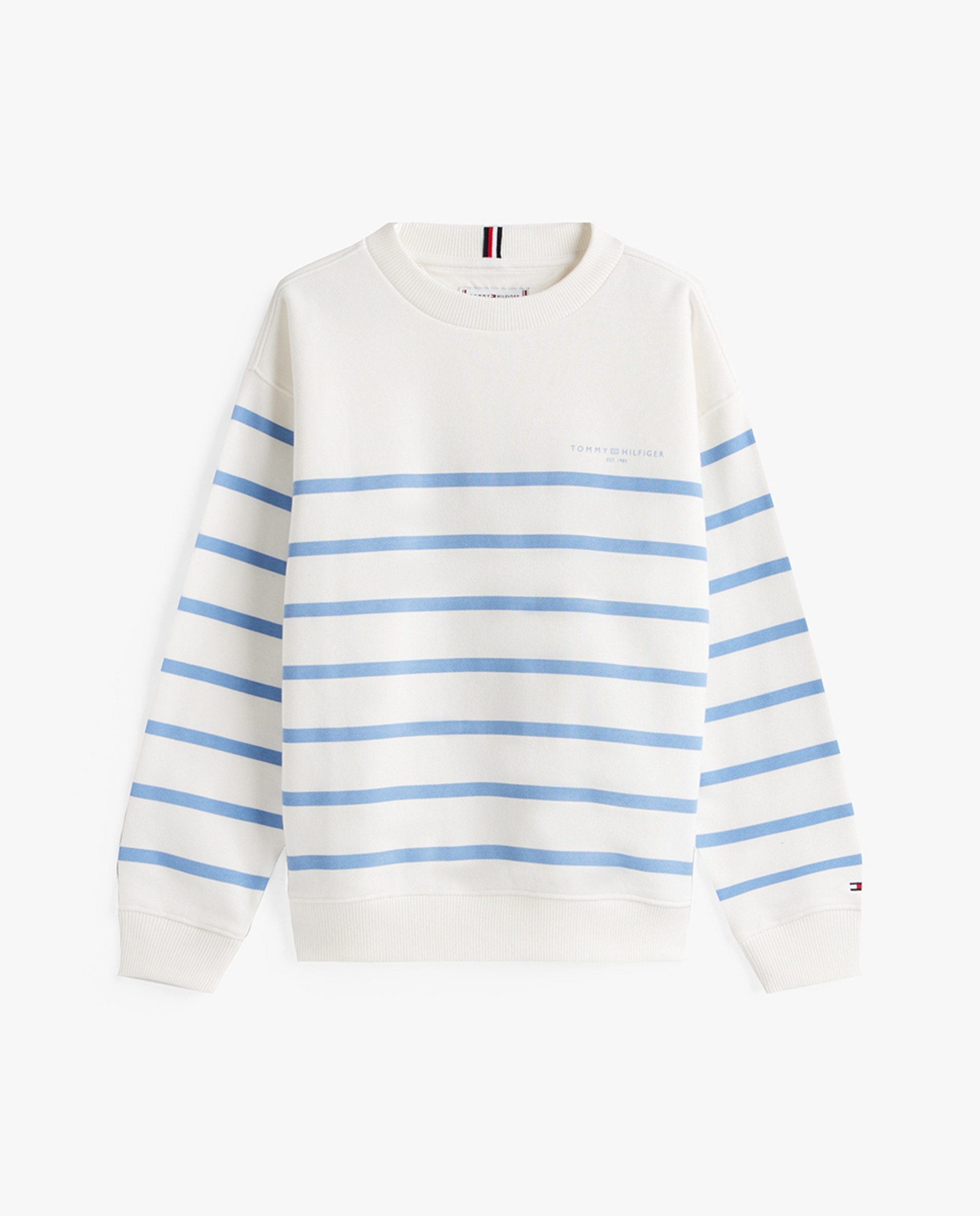 Sweatshirt às Riscas com Decote Redondo Branco-6