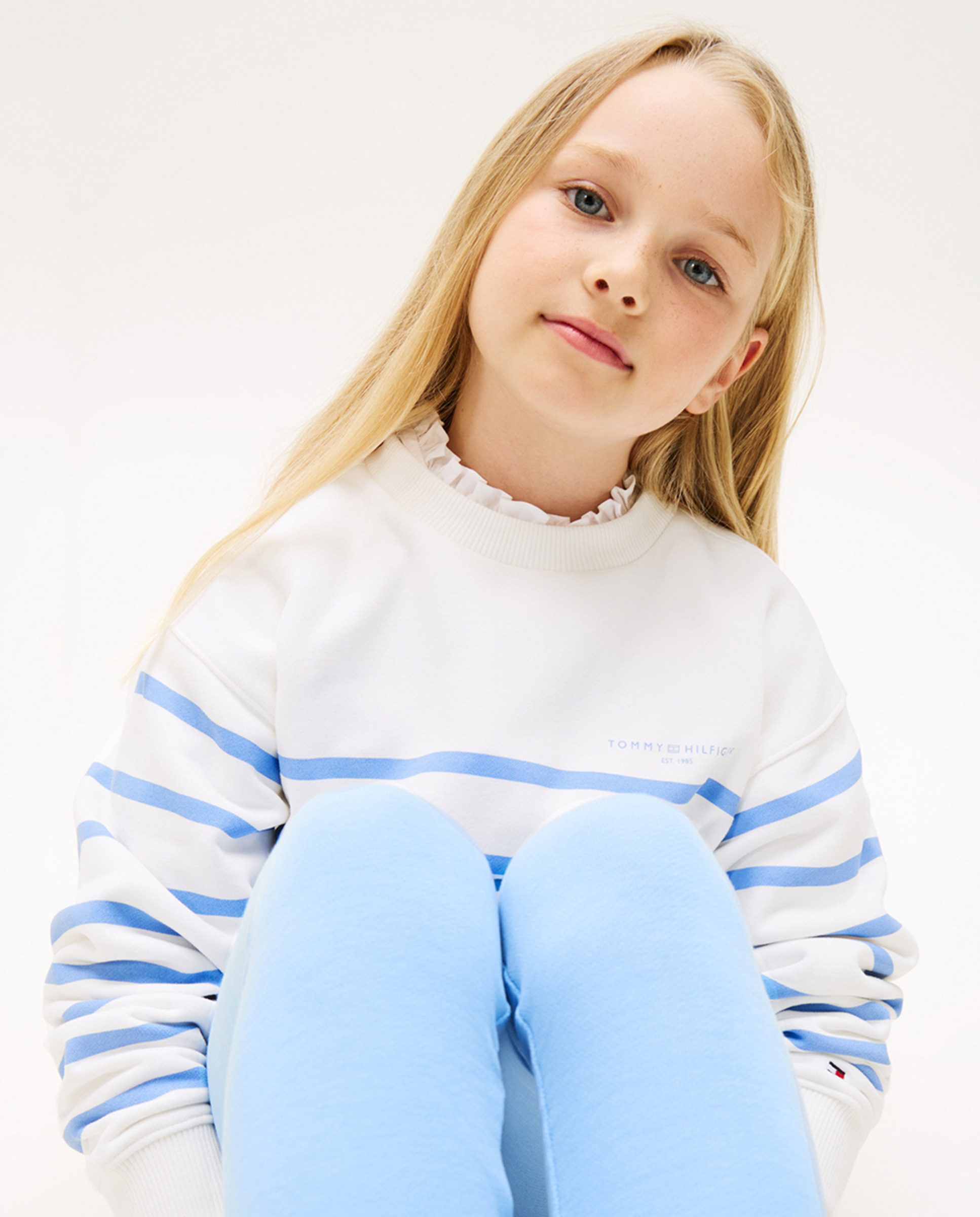 Sweatshirt às Riscas com Decote Redondo Branco-4