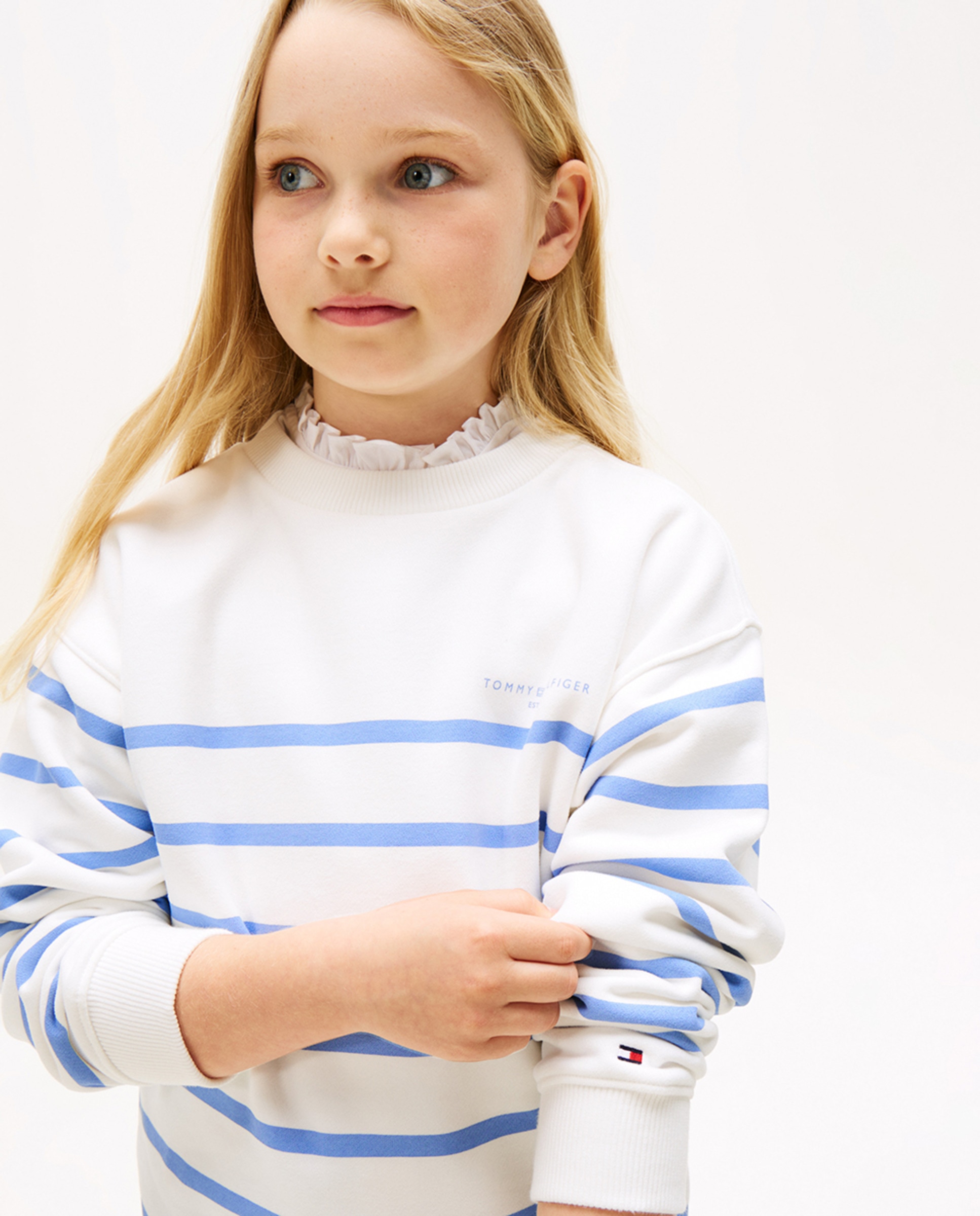 Sweatshirt às Riscas com Decote Redondo Branco-3