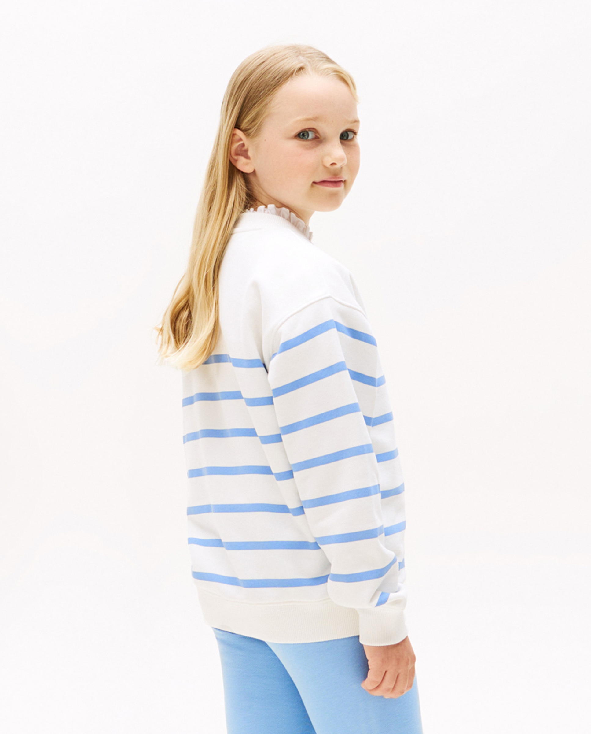 Sweatshirt às Riscas com Decote Redondo Branco-2