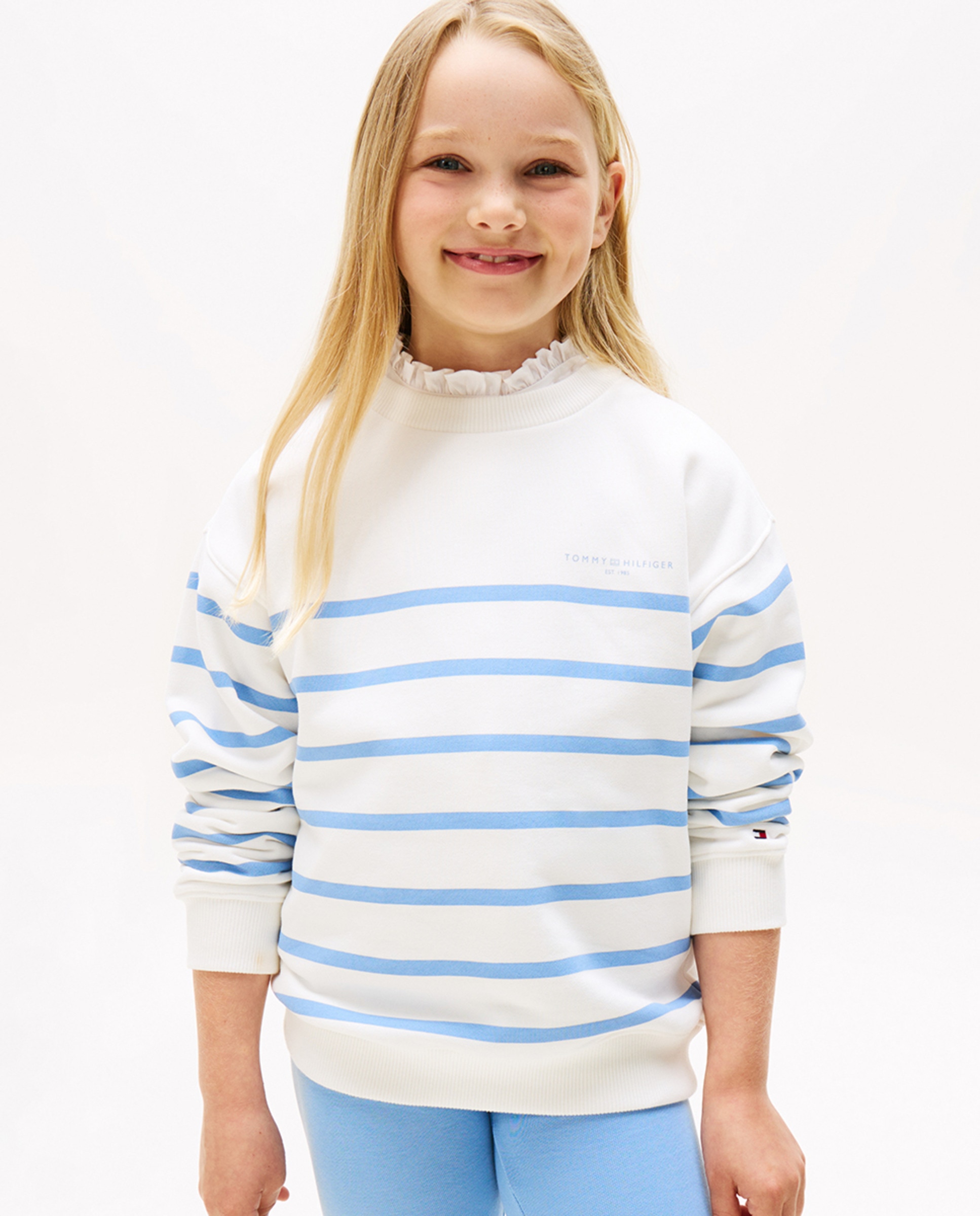 Sweatshirt às Riscas com Decote Redondo Branco-1