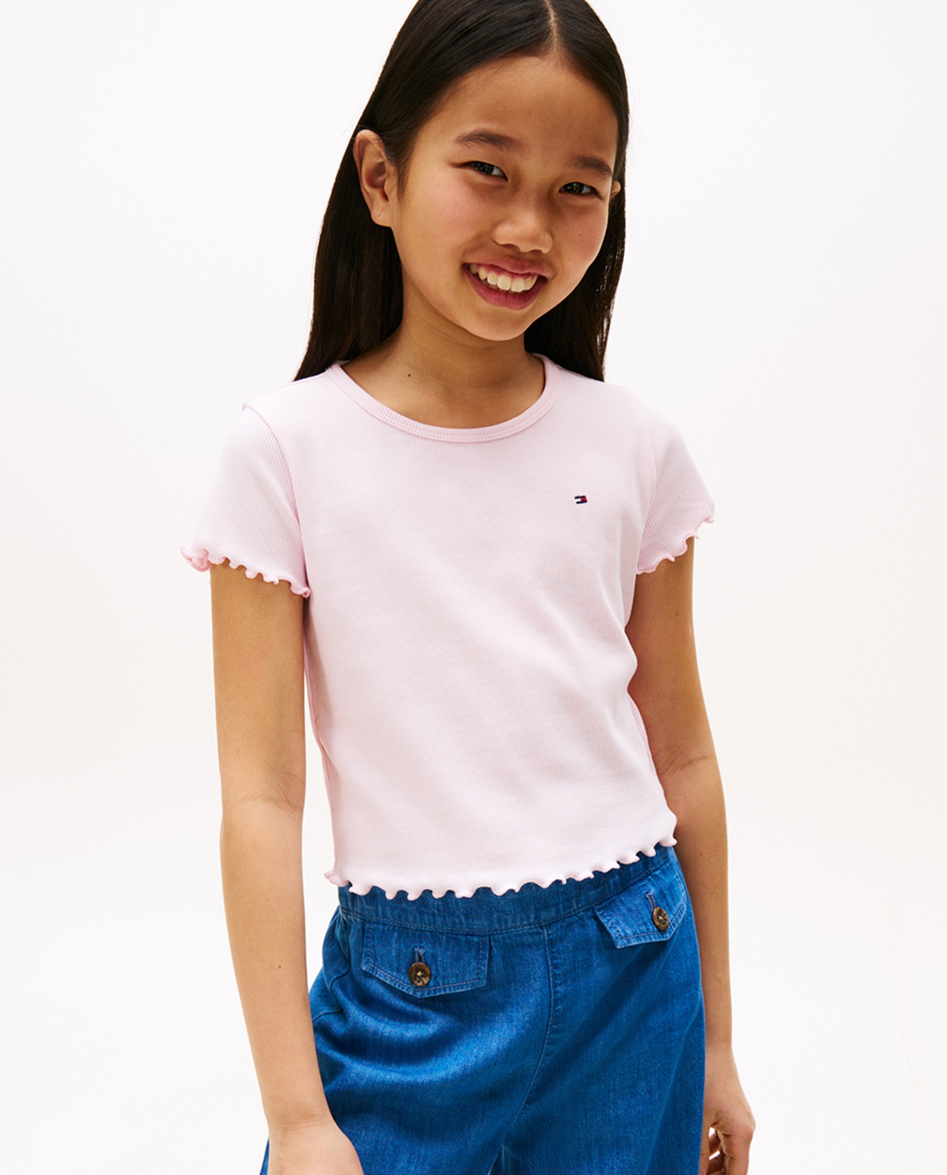 T-shirt de Manga Curta Canelada Rosa-1