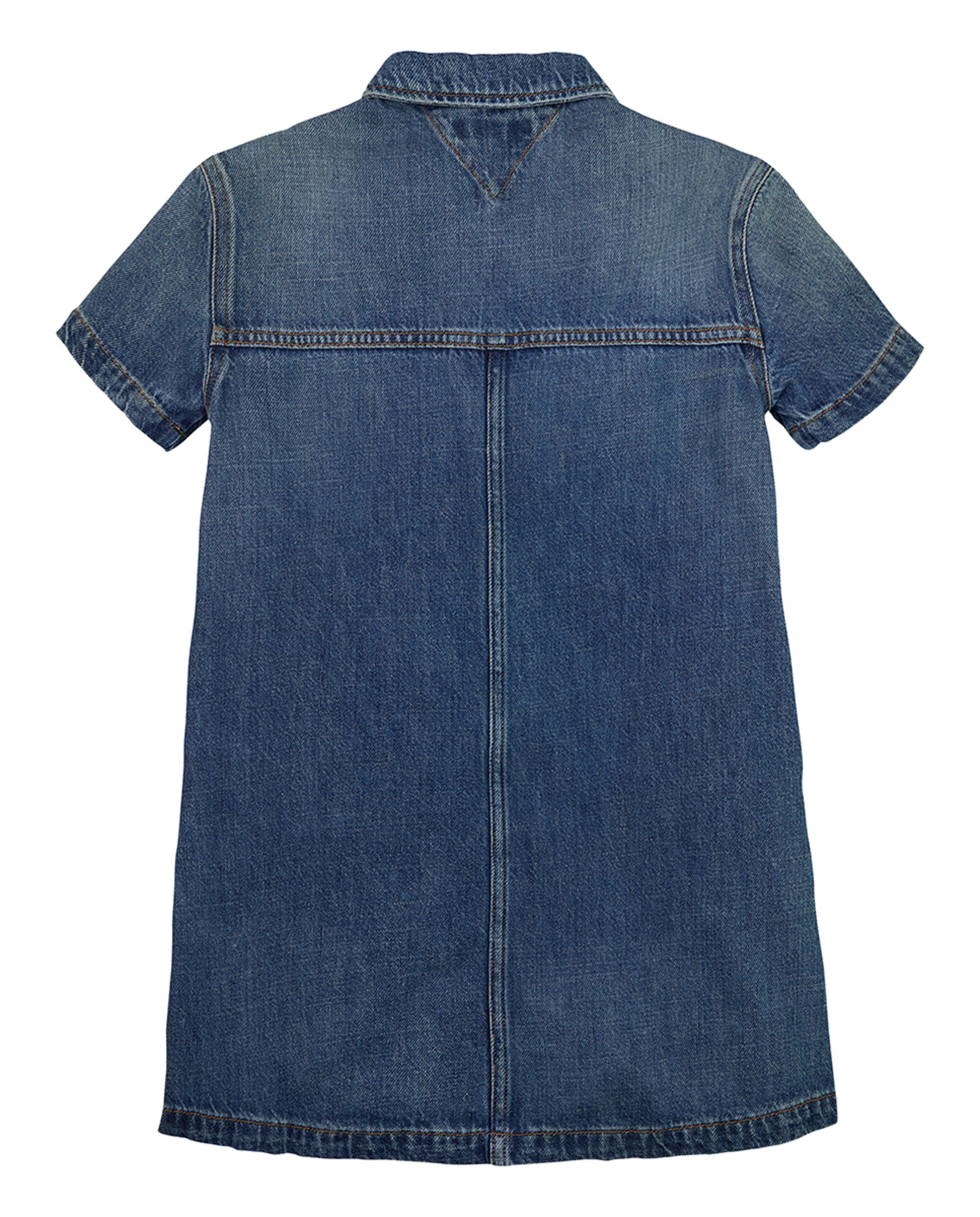 Vestido de Ganga com Manga Curta Azul-6