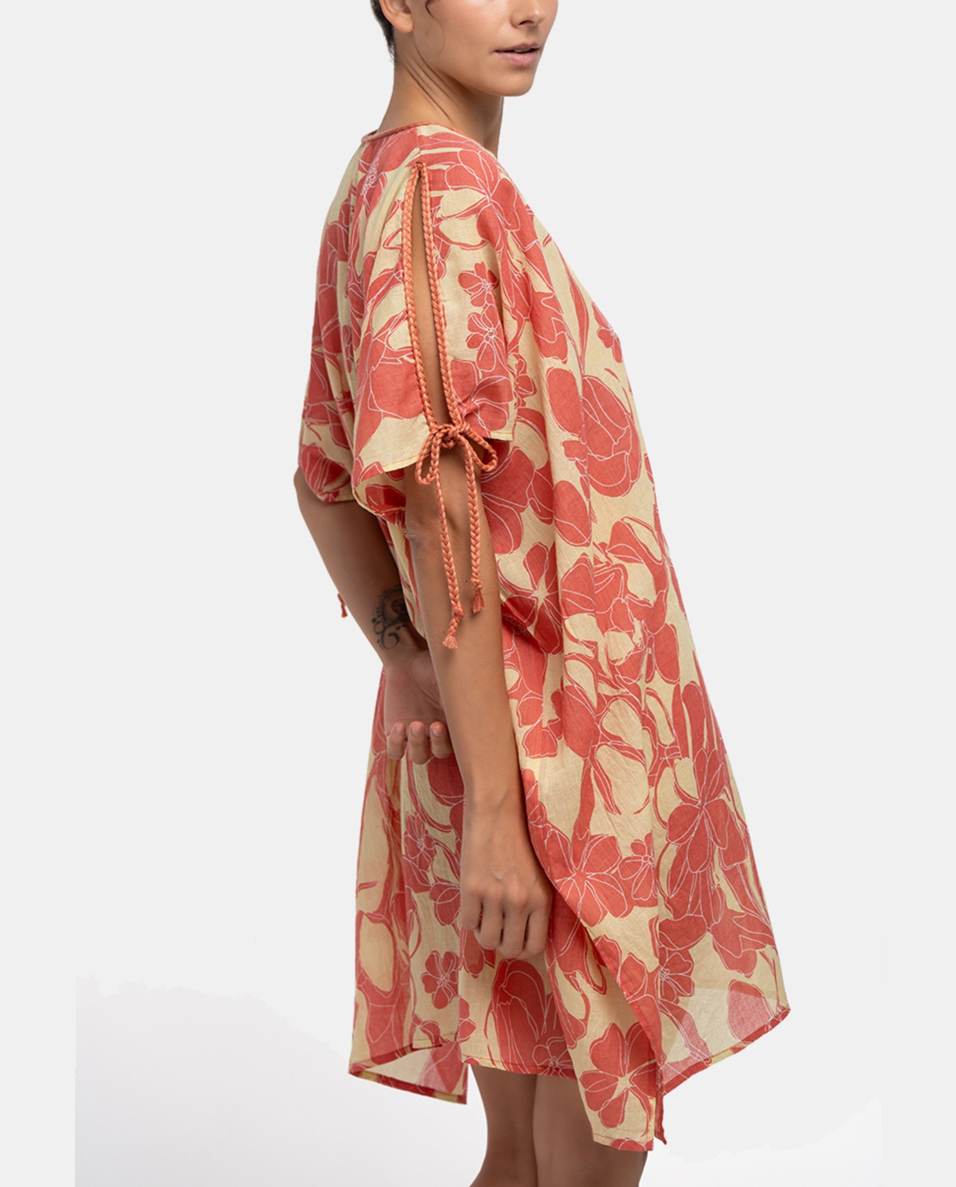 Kaftan de Algodão Oceans Diary com Estampado Floral Coral-2