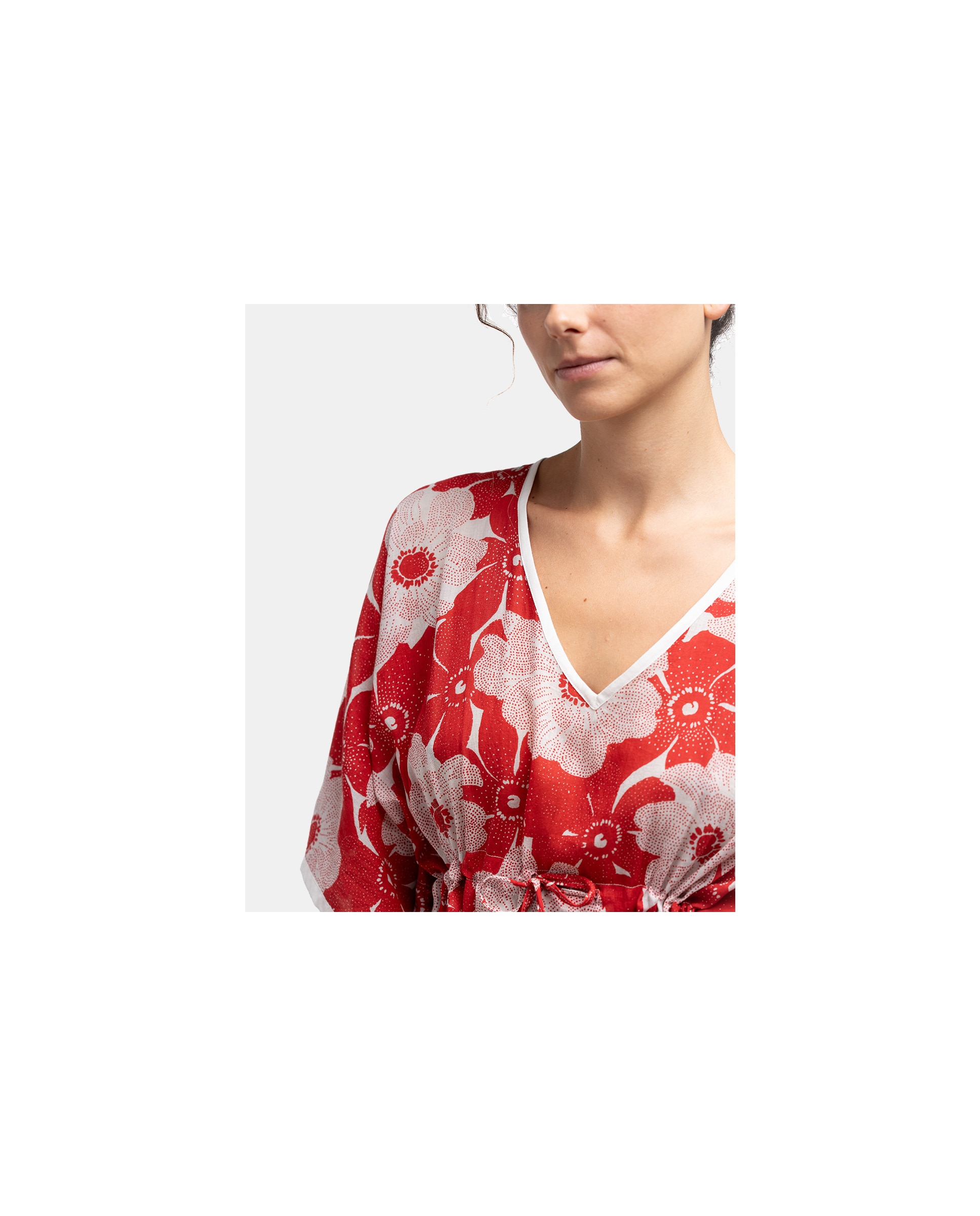 Kaftan de Algodão Oceans Diary com Estampado Floral Vermelho-4