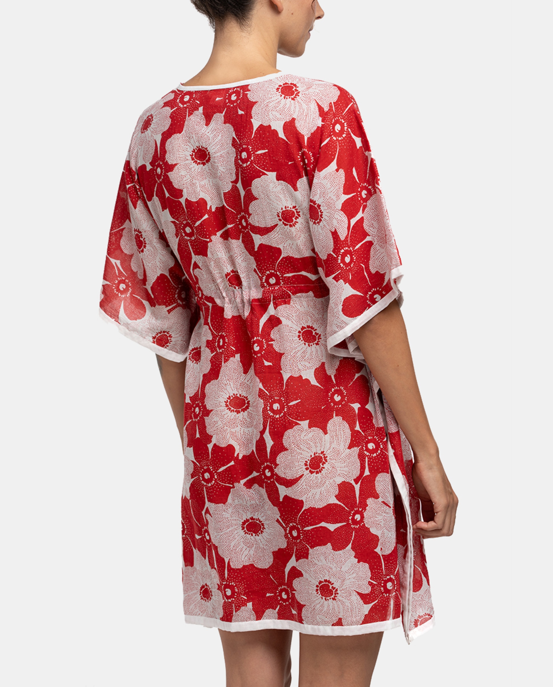 Kaftan de Algodão Oceans Diary com Estampado Floral Vermelho-2