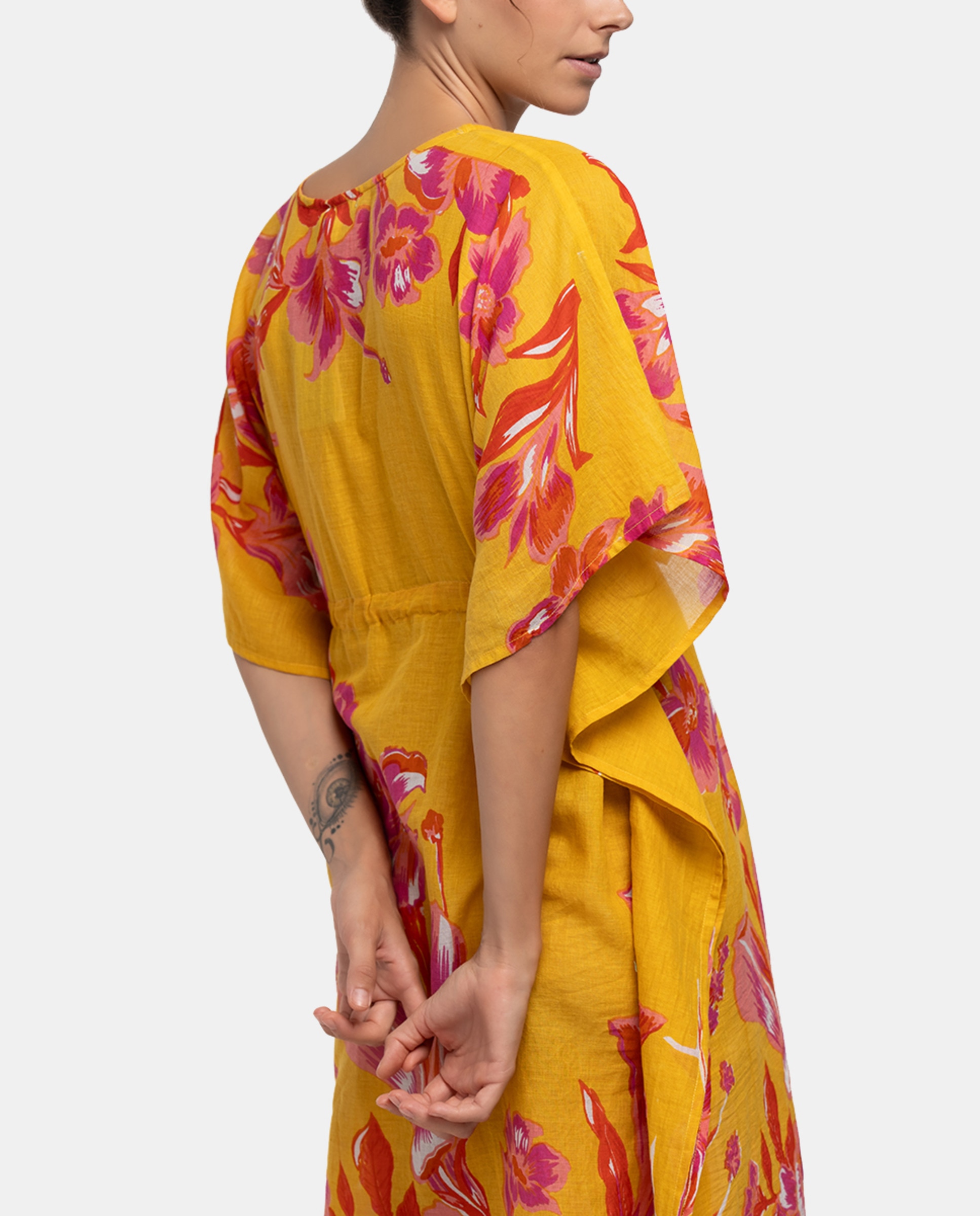 Kaftan de Algodão Oceans Diary com Estampado Floral Amarelo-2