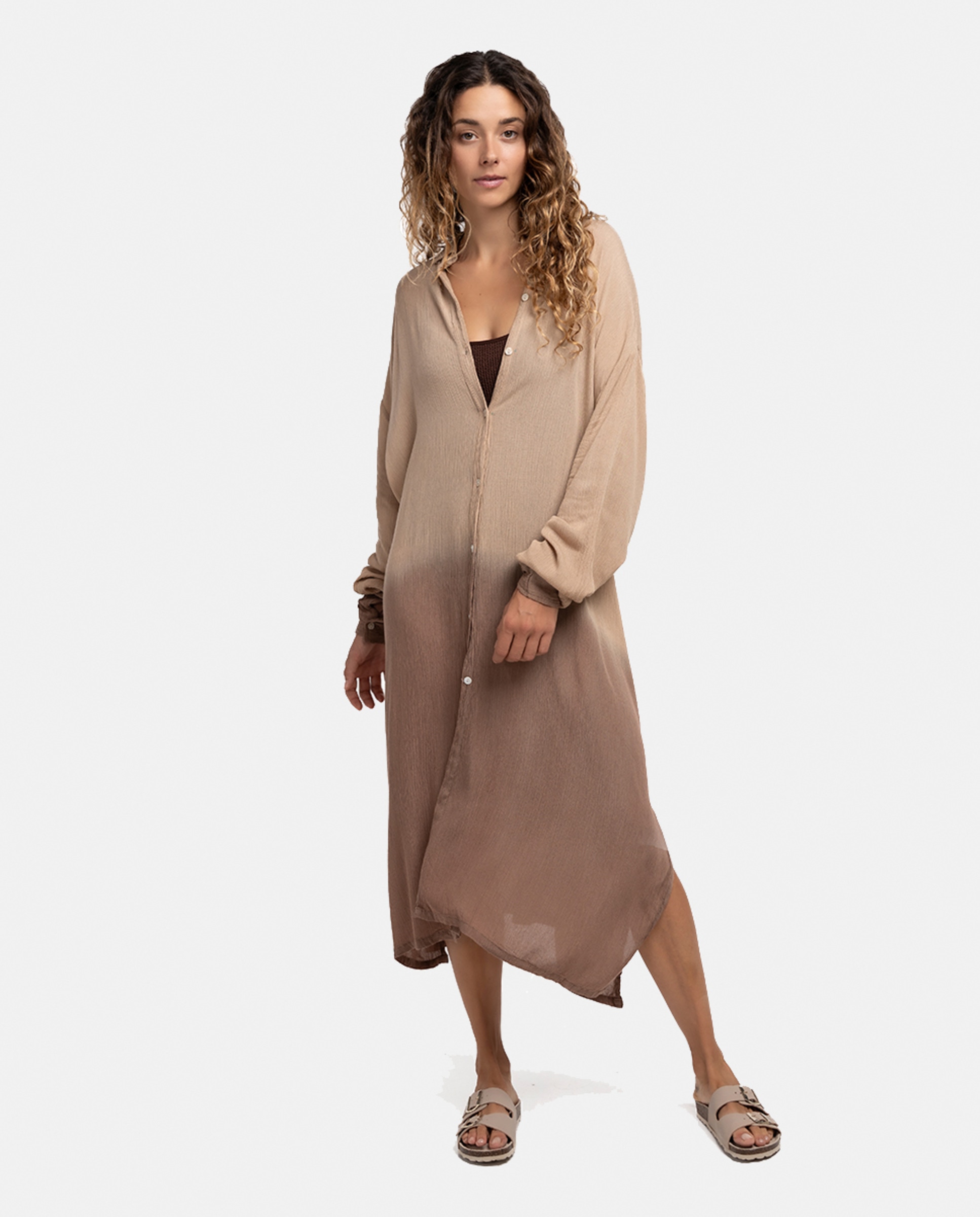 Túnica de Viscose Oceans Diary com Degradé Bege-1