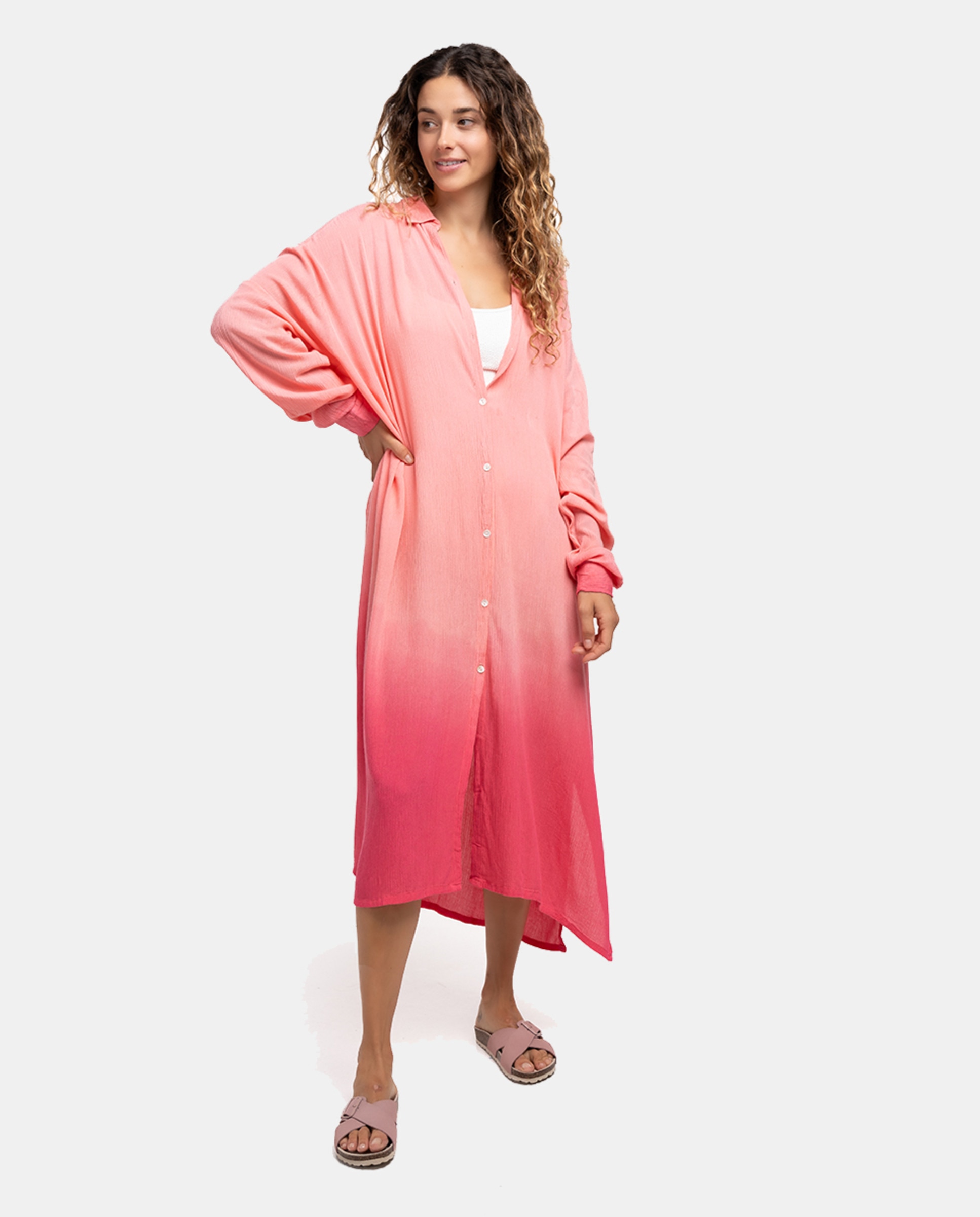 Túnica de Viscose Oceans Diary com Degradé Coral-1