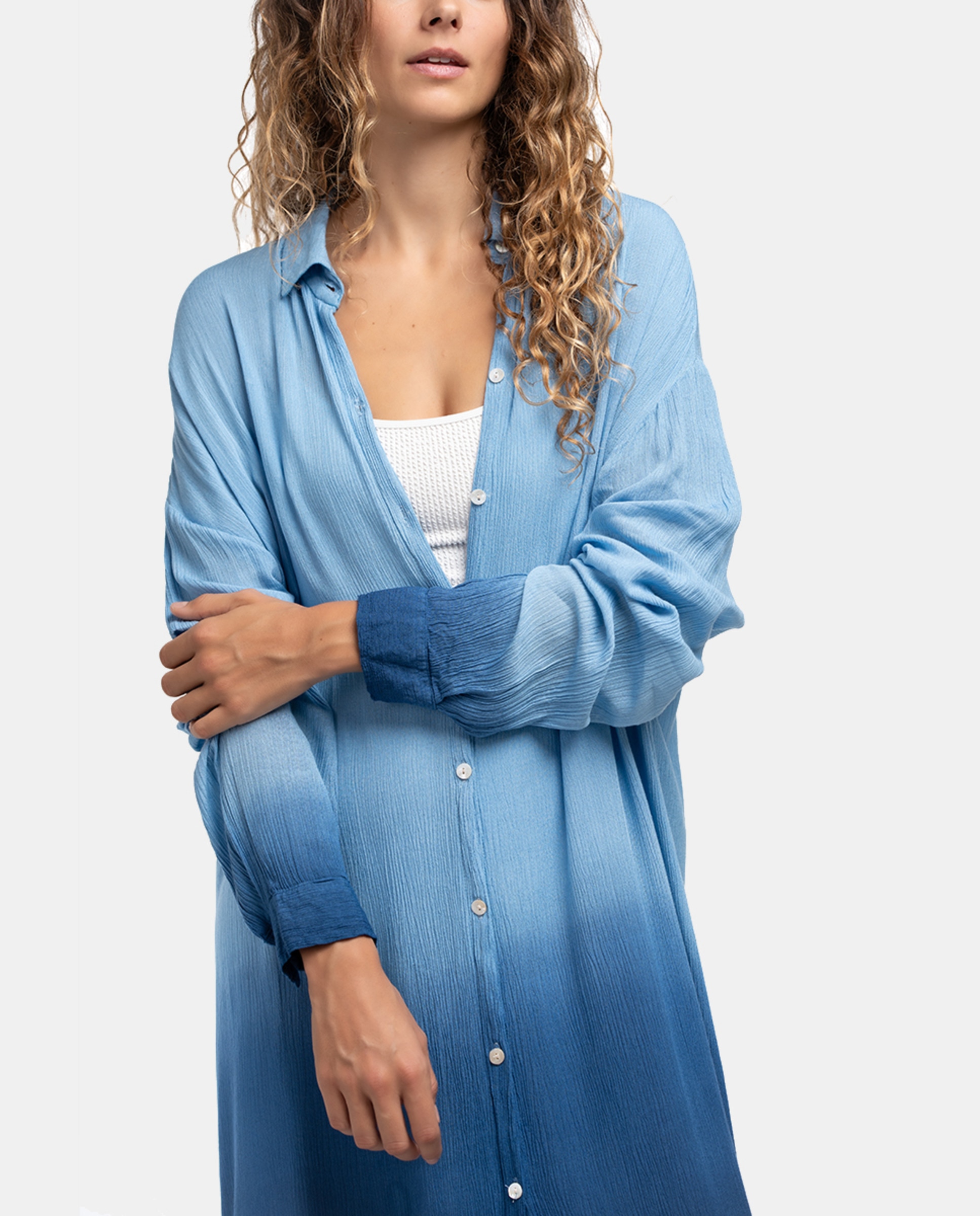 Túnica de Viscose Oceans Diary com Degradé Azul-4
