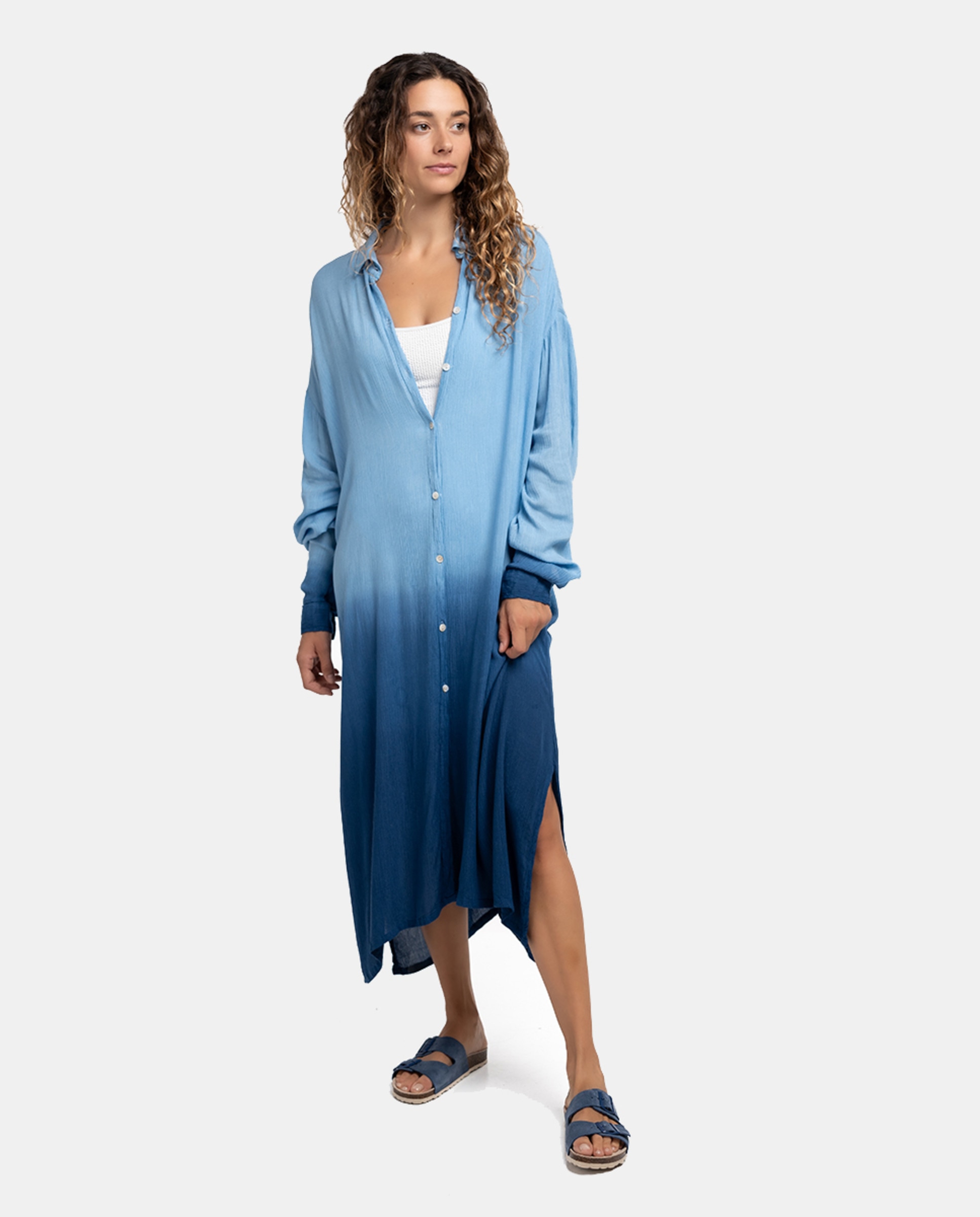 Túnica de Viscose Oceans Diary com Degradé Azul-1