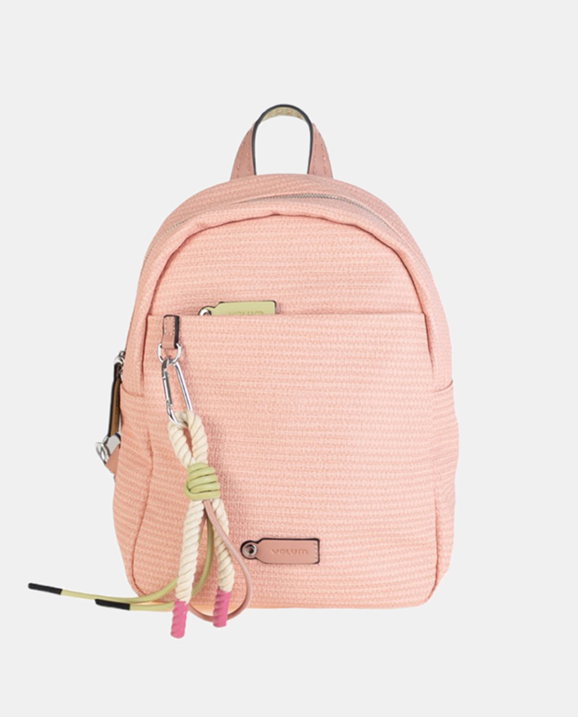 Mochila Confecionada em PU Gravado com Efeito de Ráfia Combinada em Liso a Condizer e Conta Tamanho XL - Nude Nude-1