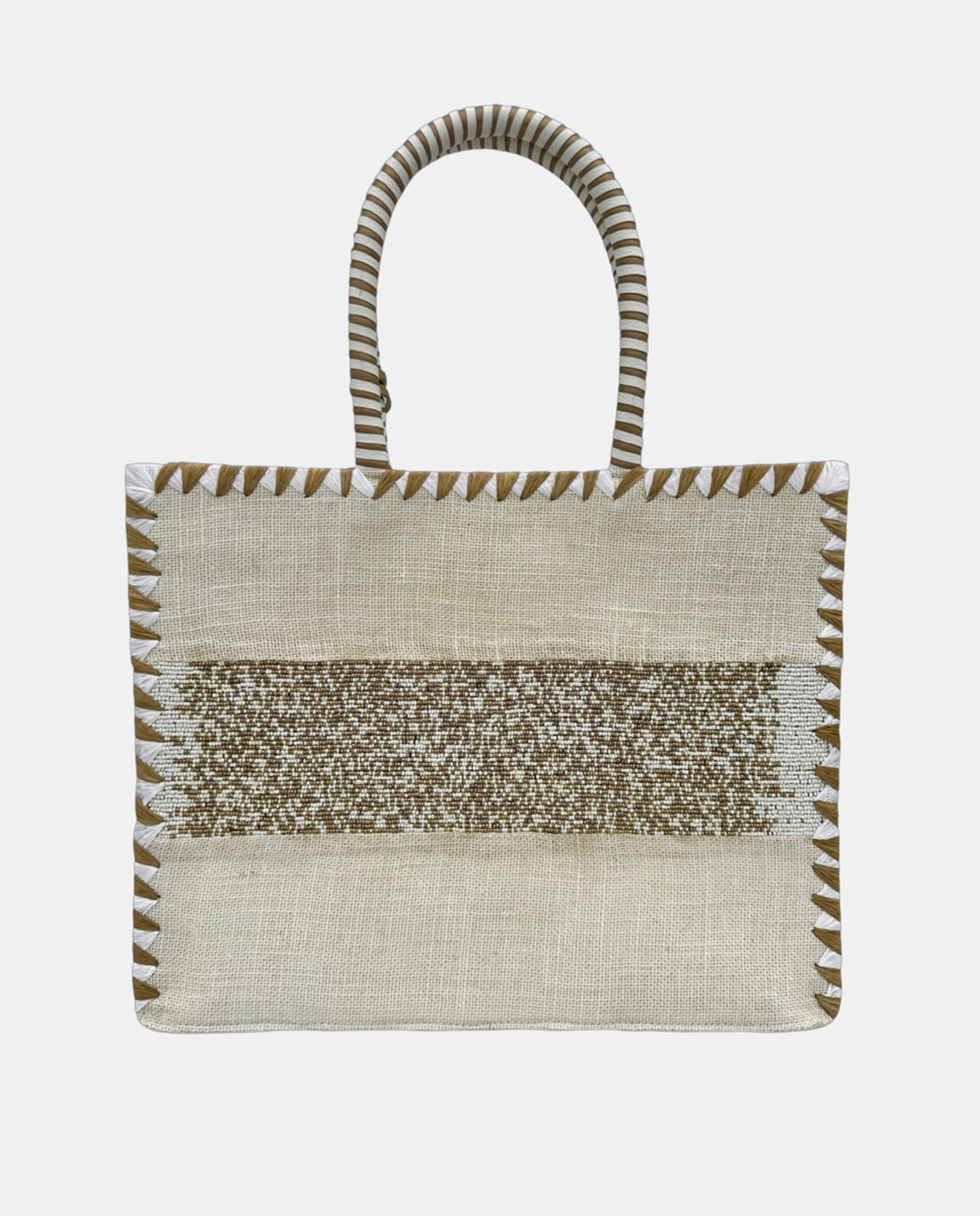 Cesta Grande de Juta com Alças Rígidas e Detalhe da Marca "Saint Tropez". Branco-3
