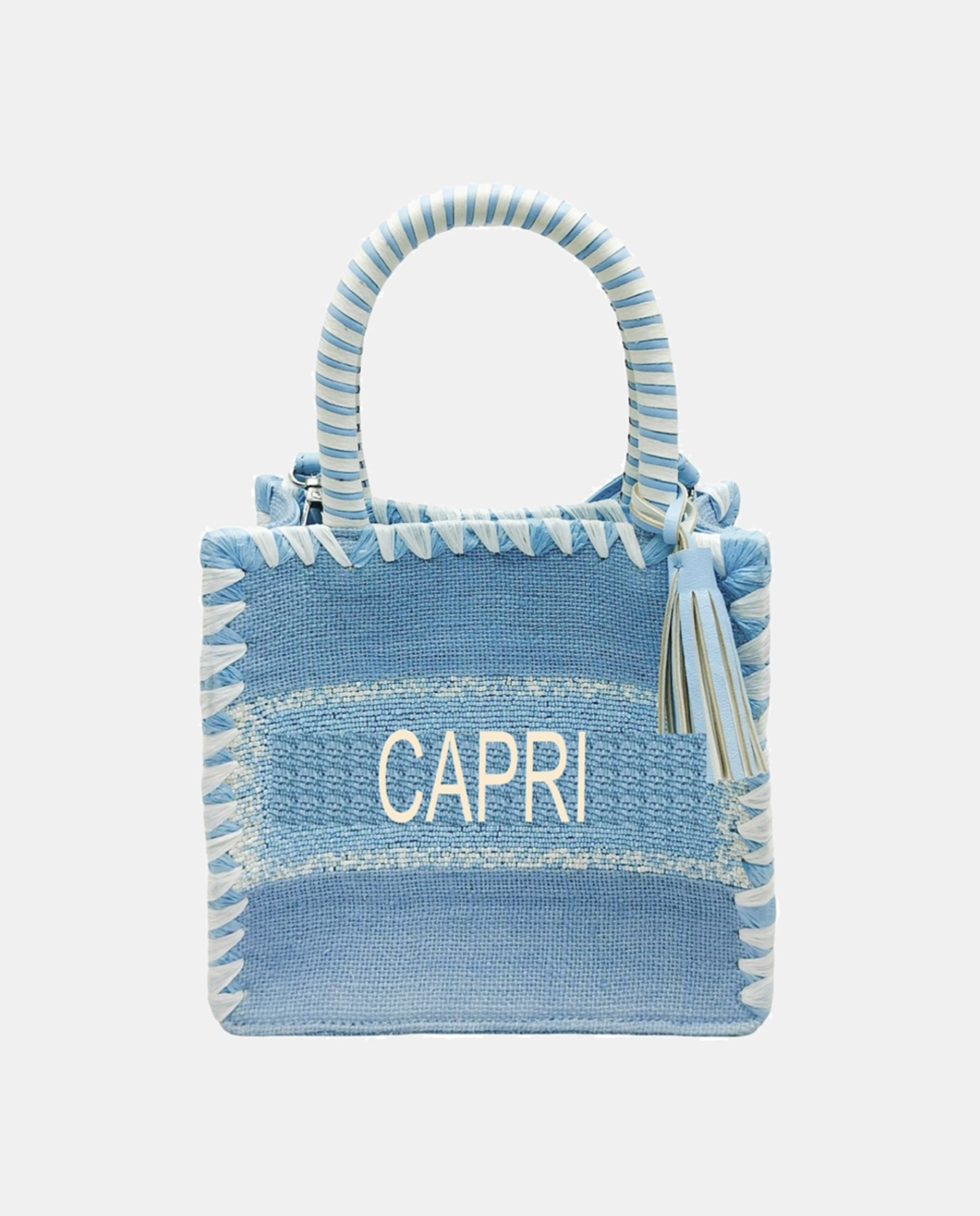 Cesta Pequena de Juta com Alças Rígidas e Detalhe Decorativo "Capri". Turquesa-1